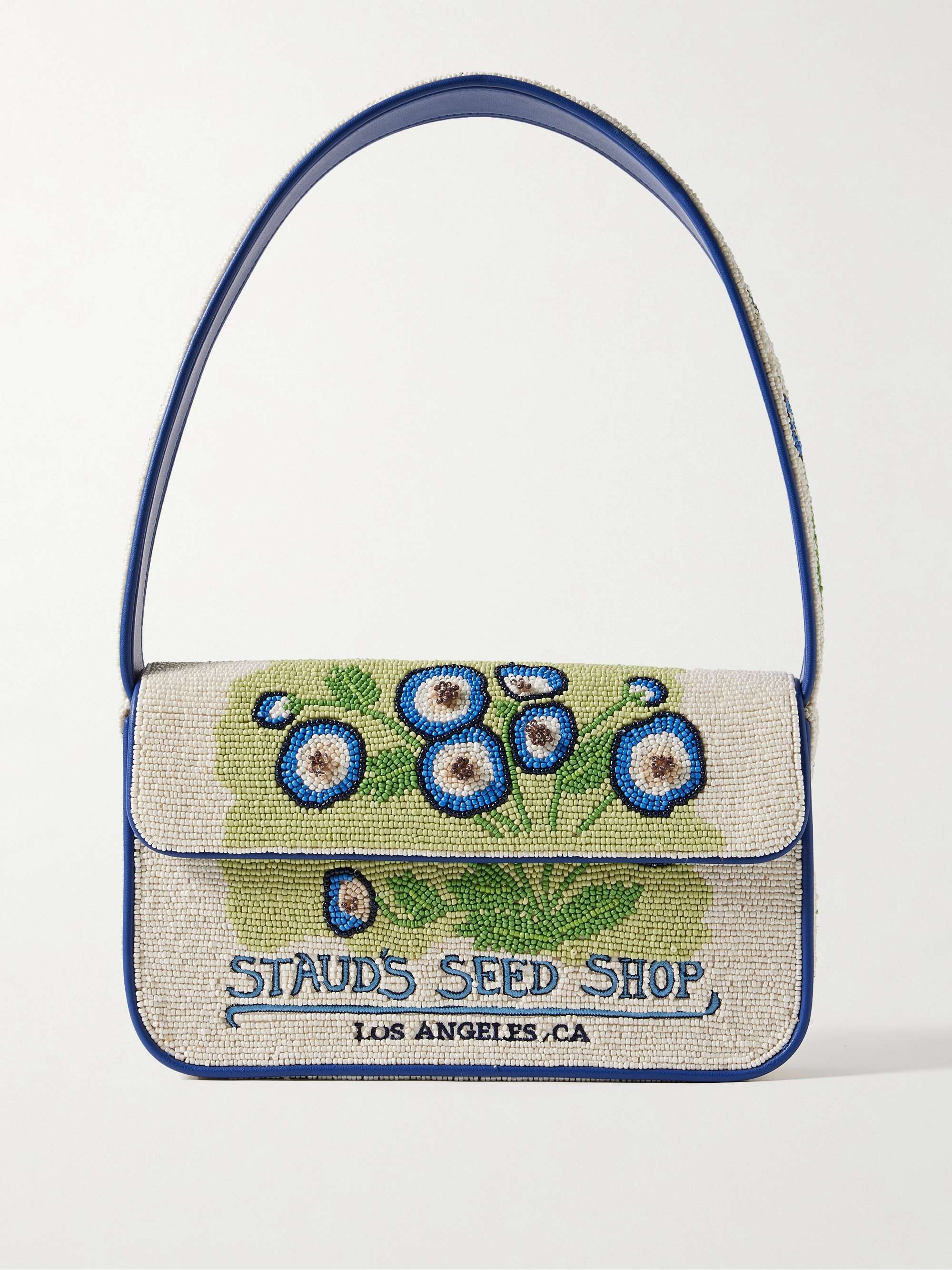 Tommy vegan-trimmed bead-embellished embroidered satin shoulder bag - cream - One Size