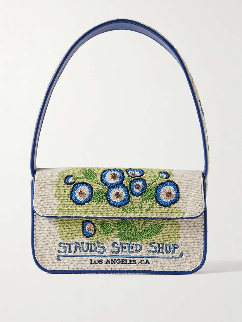 Staud Tommy Vegan-trimmed Bead-embellished Embroidered Satin Shoulder Bag