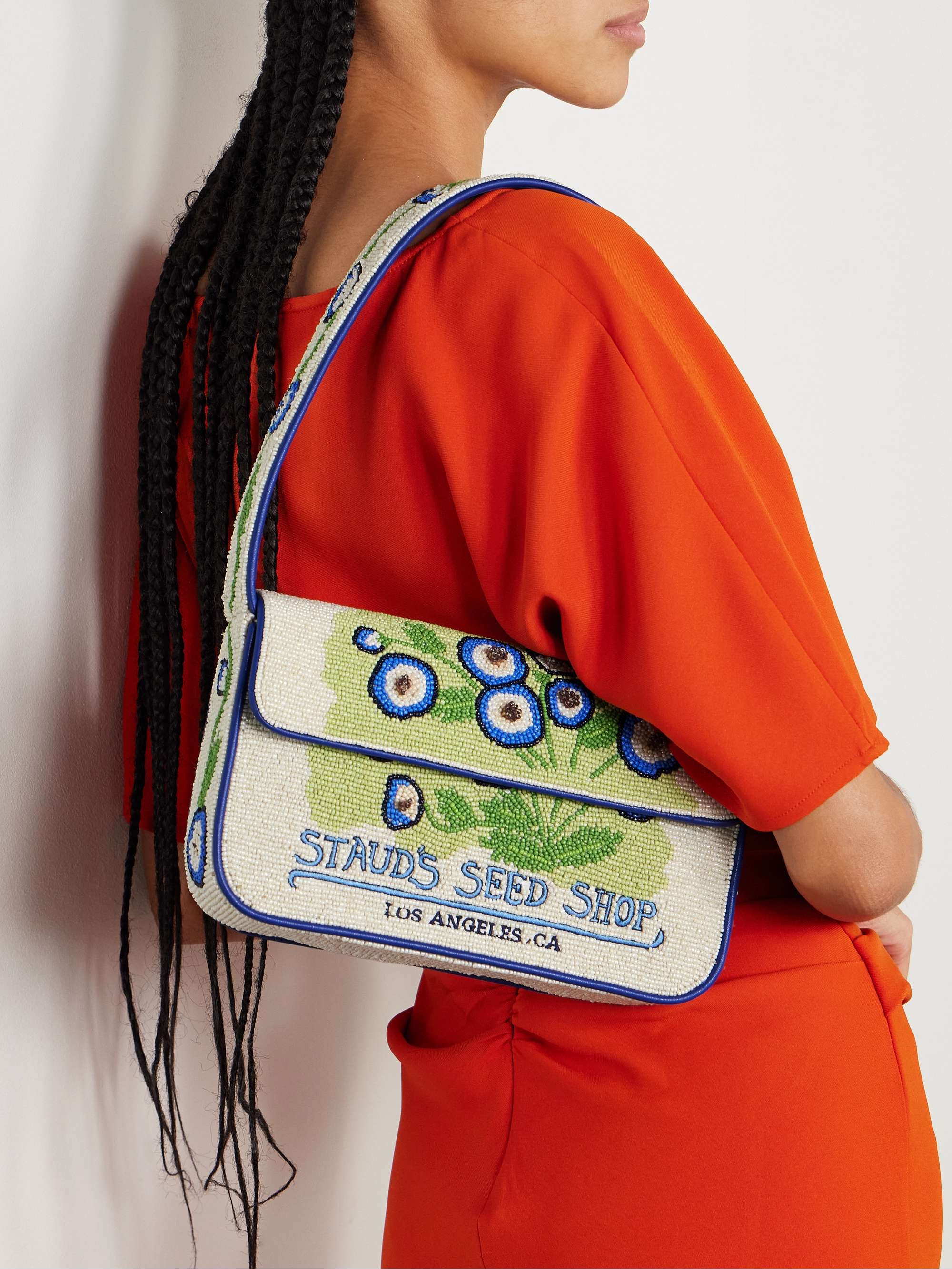 Tommy vegan-trimmed bead-embellished embroidered satin shoulder bag - cream - One Size