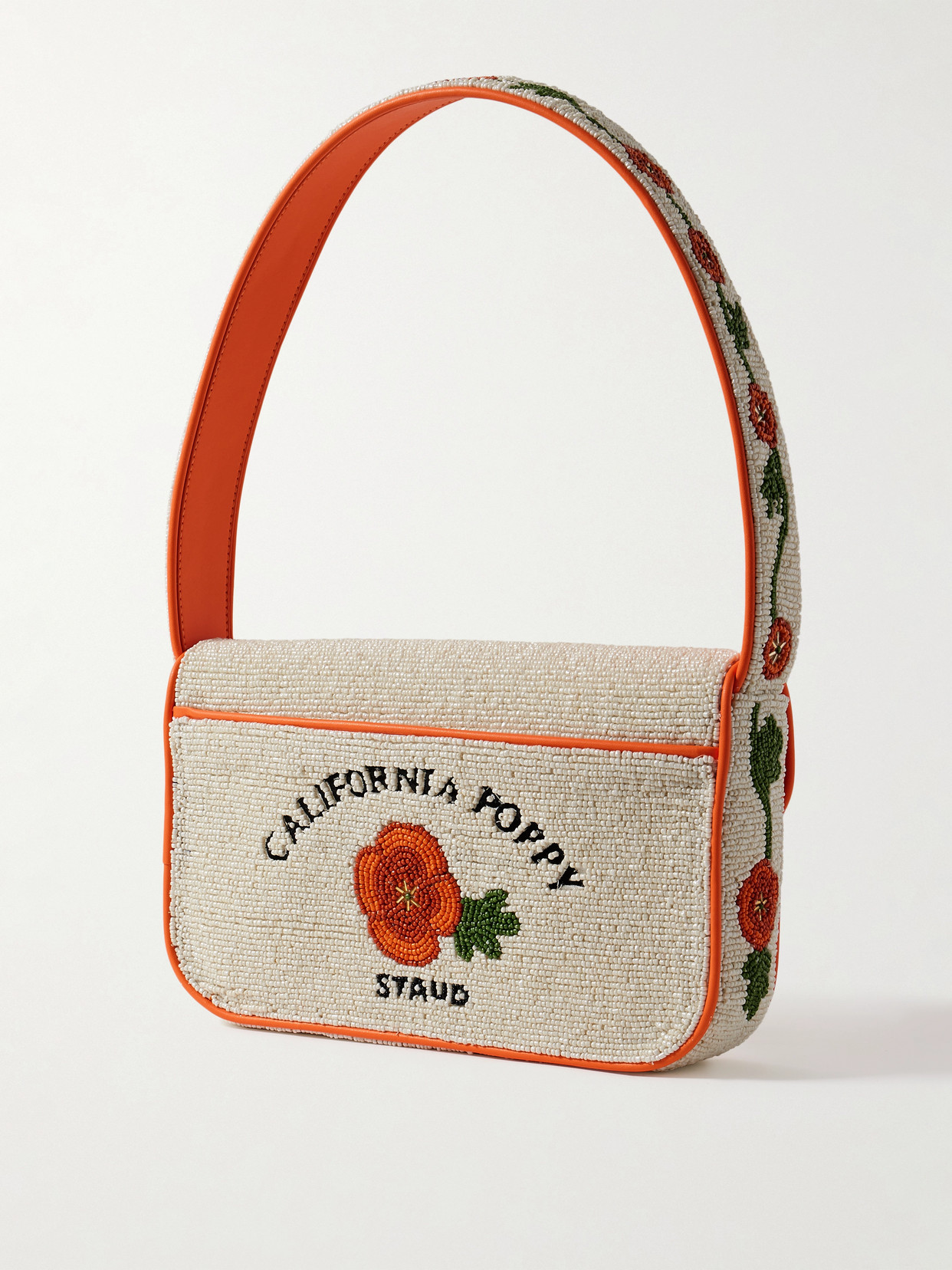 Staud Tommy Vegan-trimmed Bead-embellished Embroidered Satin Shoulder Bag In Multi