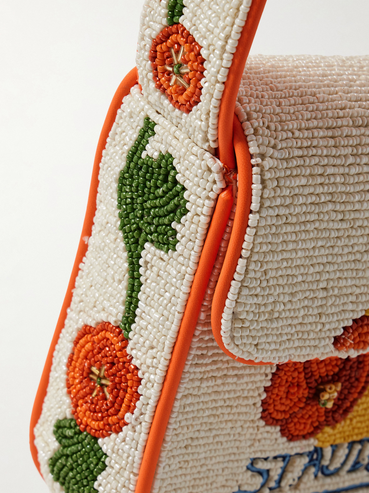 Staud Tommy Vegan-trimmed Bead-embellished Embroidered Satin Shoulder Bag In Multi