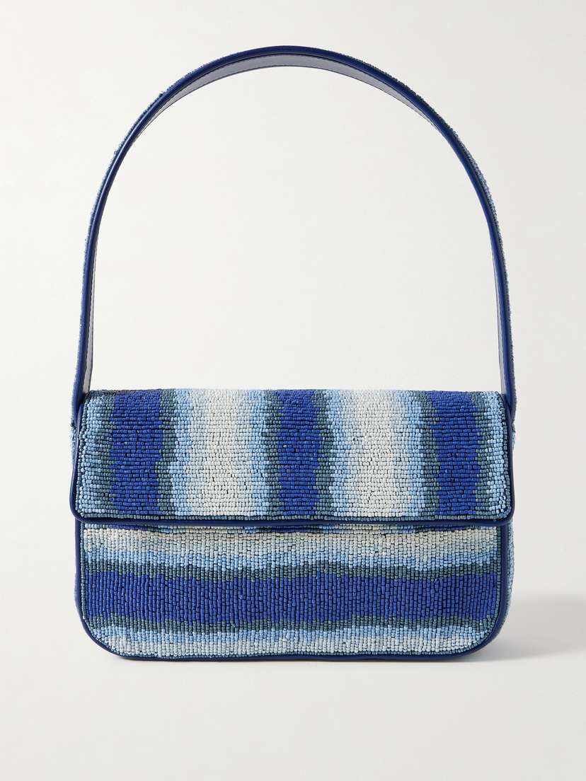 Staud Tommy Vegan-trimmed Bead-embellished Embroidered Satin Shoulder Bag