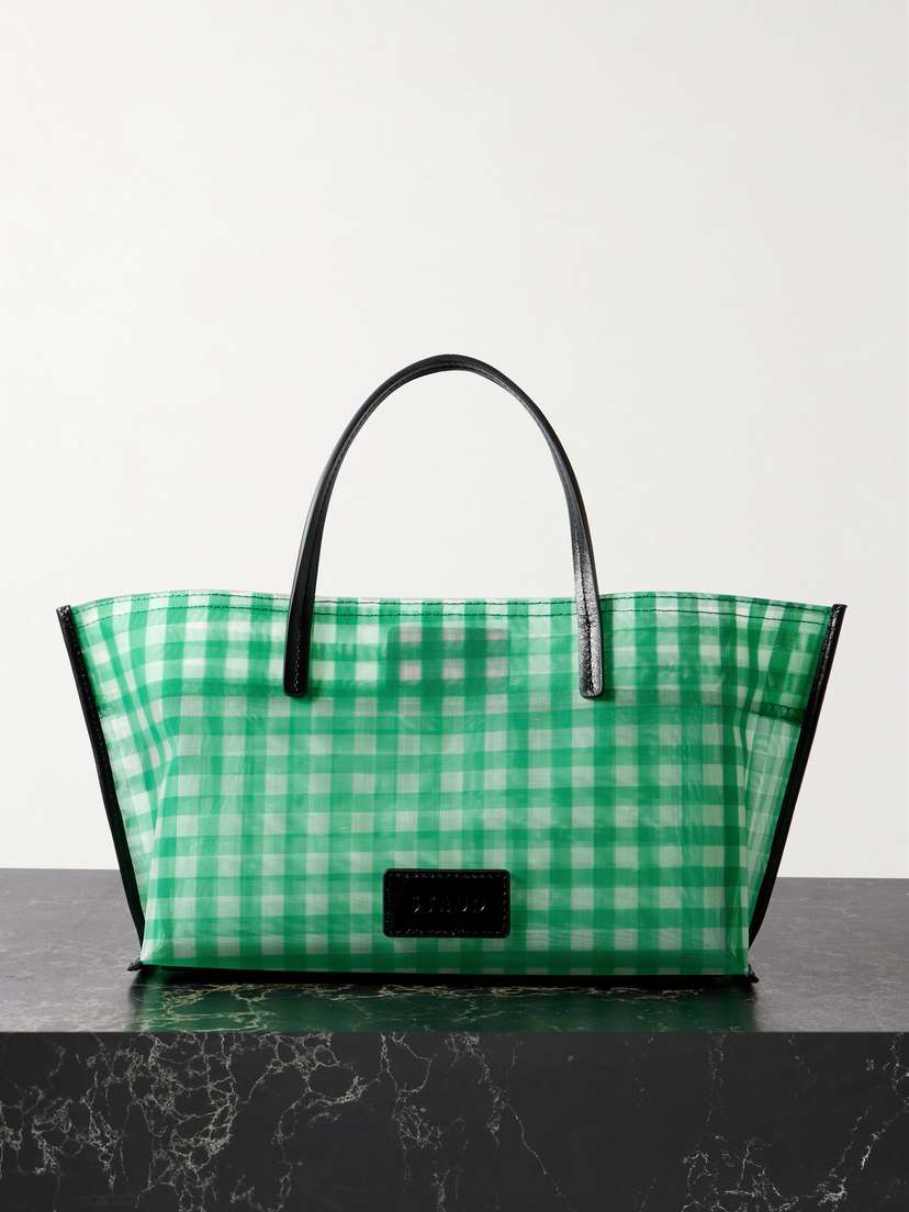 Staud Christos Leather-trimmed Gingham Mesh Tote