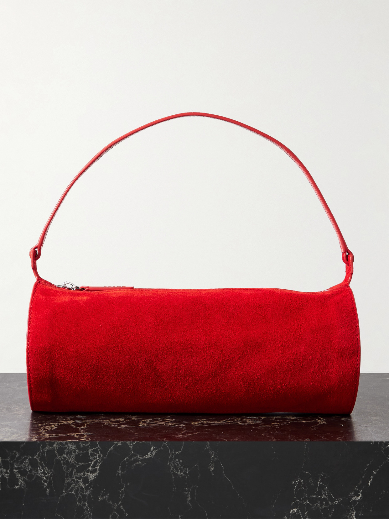 Staud Taru Mini Leather-trimmed Suede Shoulder Bag In Red