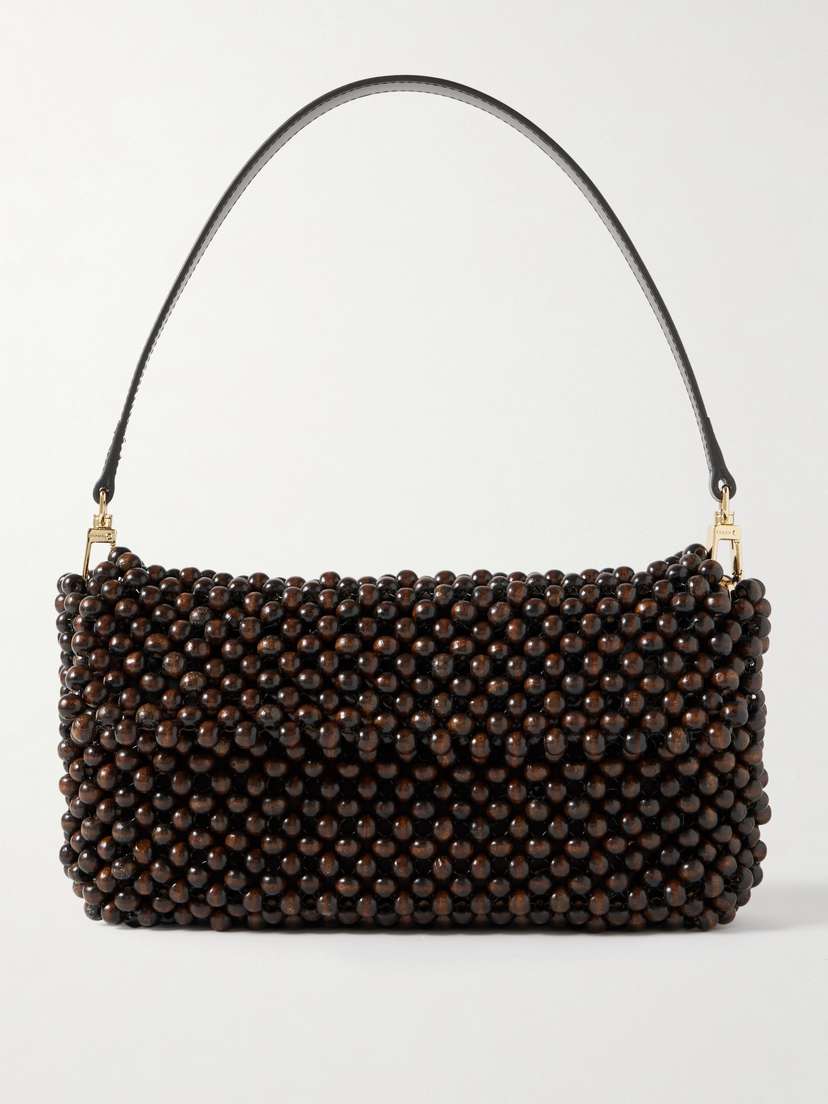 Staud Timmy Leather-trimmed Beaded Mesh Shoulder Bag