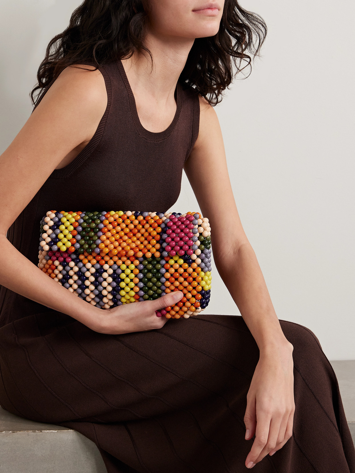 Staud Multicolor Timmy Beaded Shoulder Bag In Orange