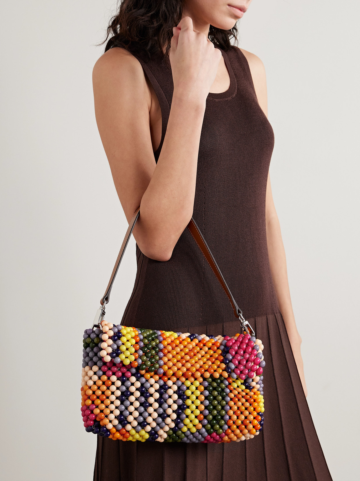Staud Multicolor Timmy Beaded Shoulder Bag In Orange