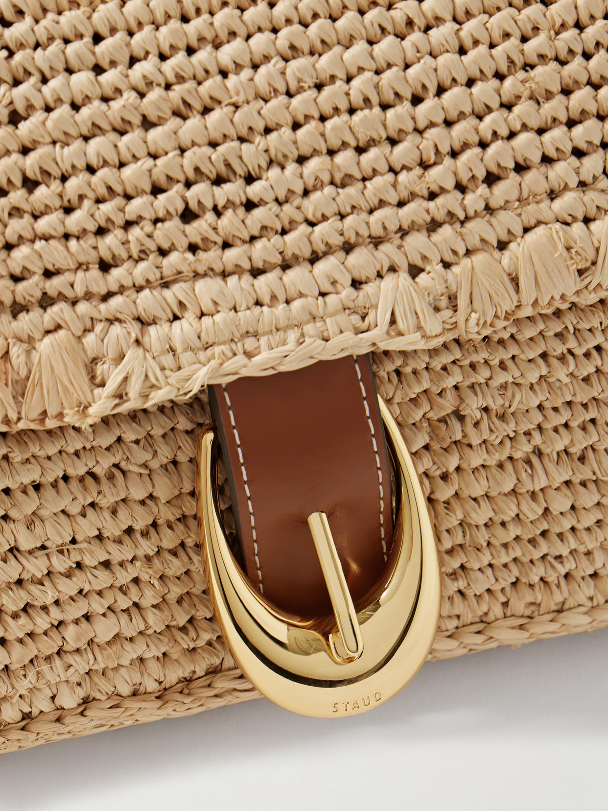 Staud Harlow Buckled Leather-trimmed Raffia Shoulder Bag In Neutrals