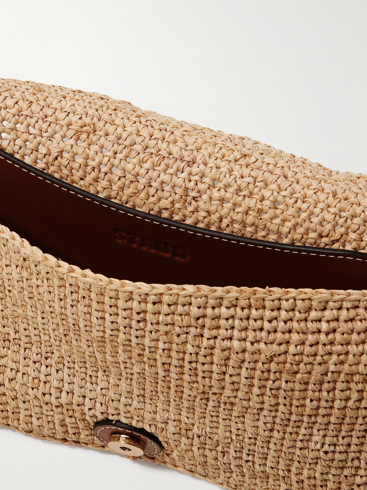 Staud Harlow Buckled Leather-trimmed Raffia Shoulder Bag In Neutrals