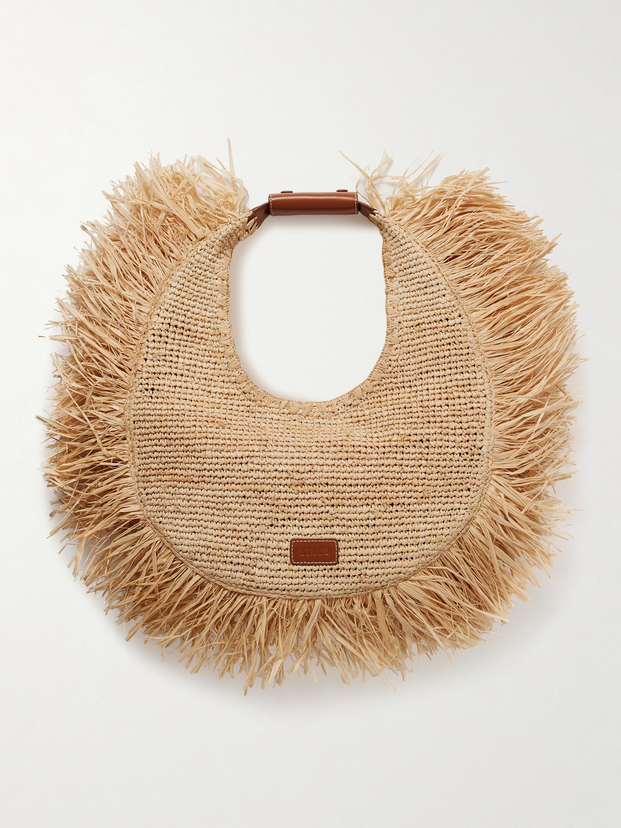 Staud Large Moon Fringe Raffia Top Handle Tote In Neutrals