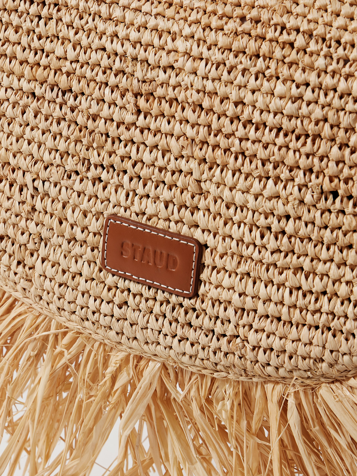 Staud Large Moon Fringe Raffia Top Handle Tote In Neutrals