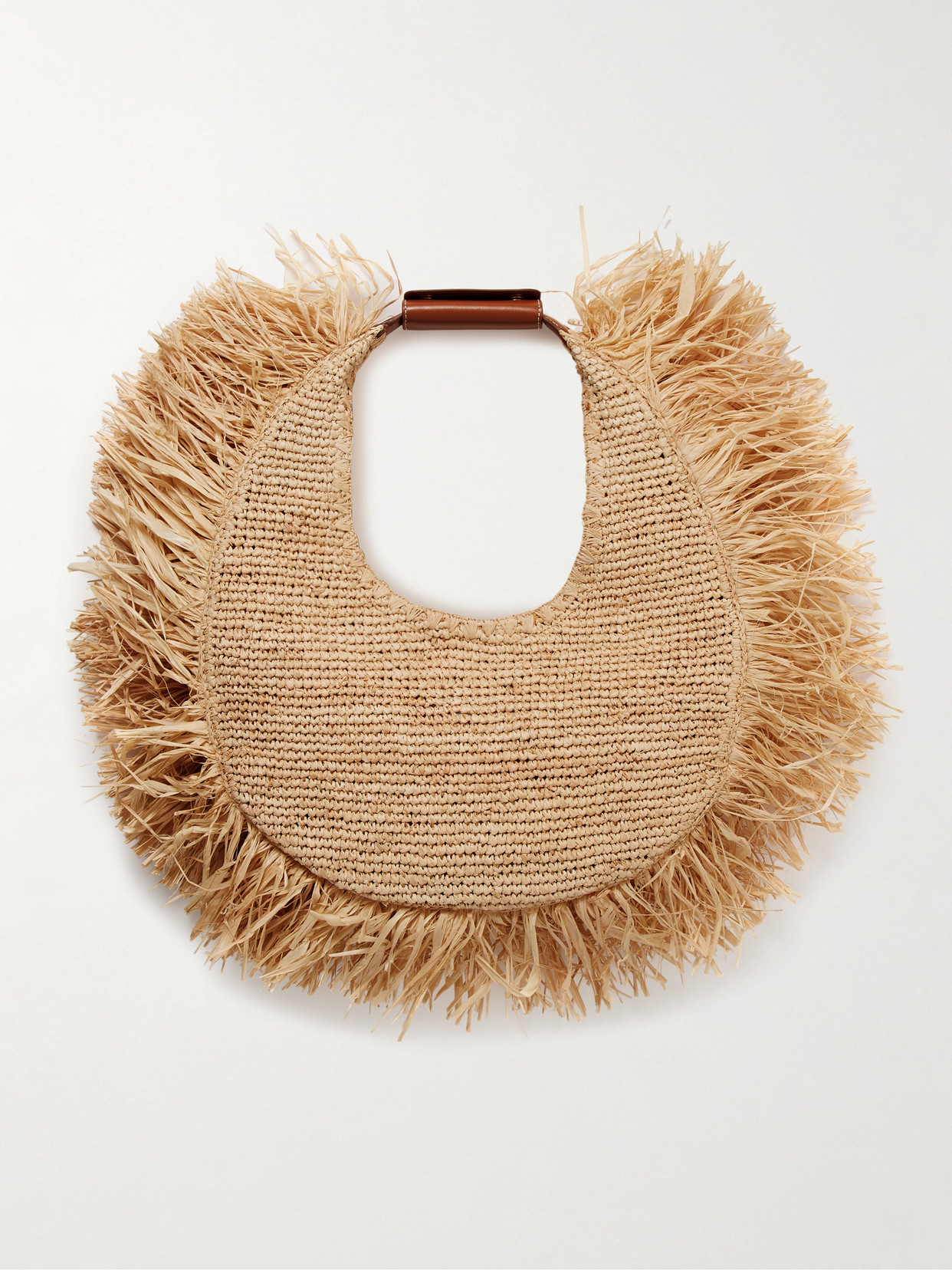 Staud Moon Large Leather-trimmed Fringed Raffia Tote In Neutrals