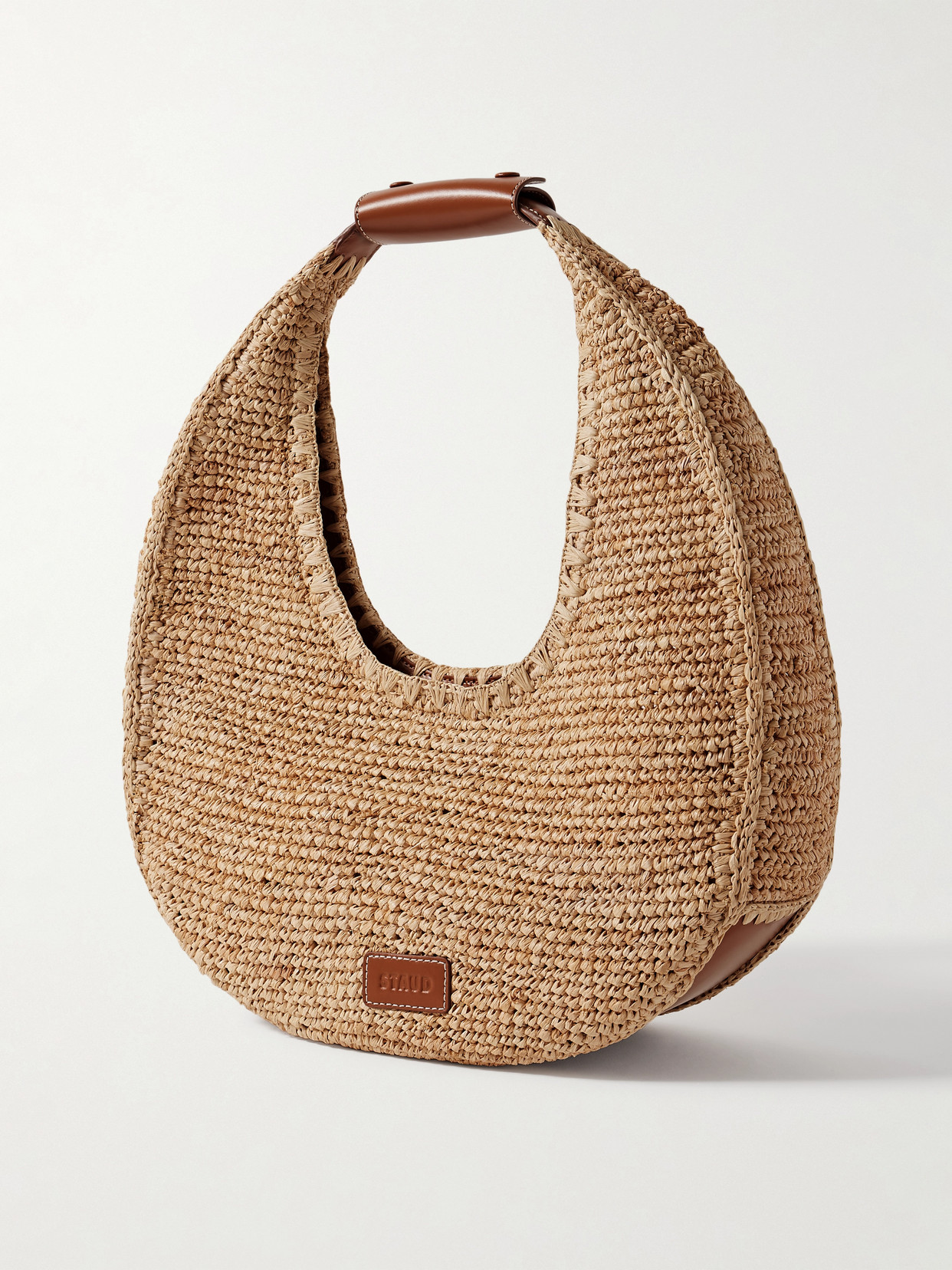 Staud Moon Large Leather-trimmed Raffia Tote In Neutrals