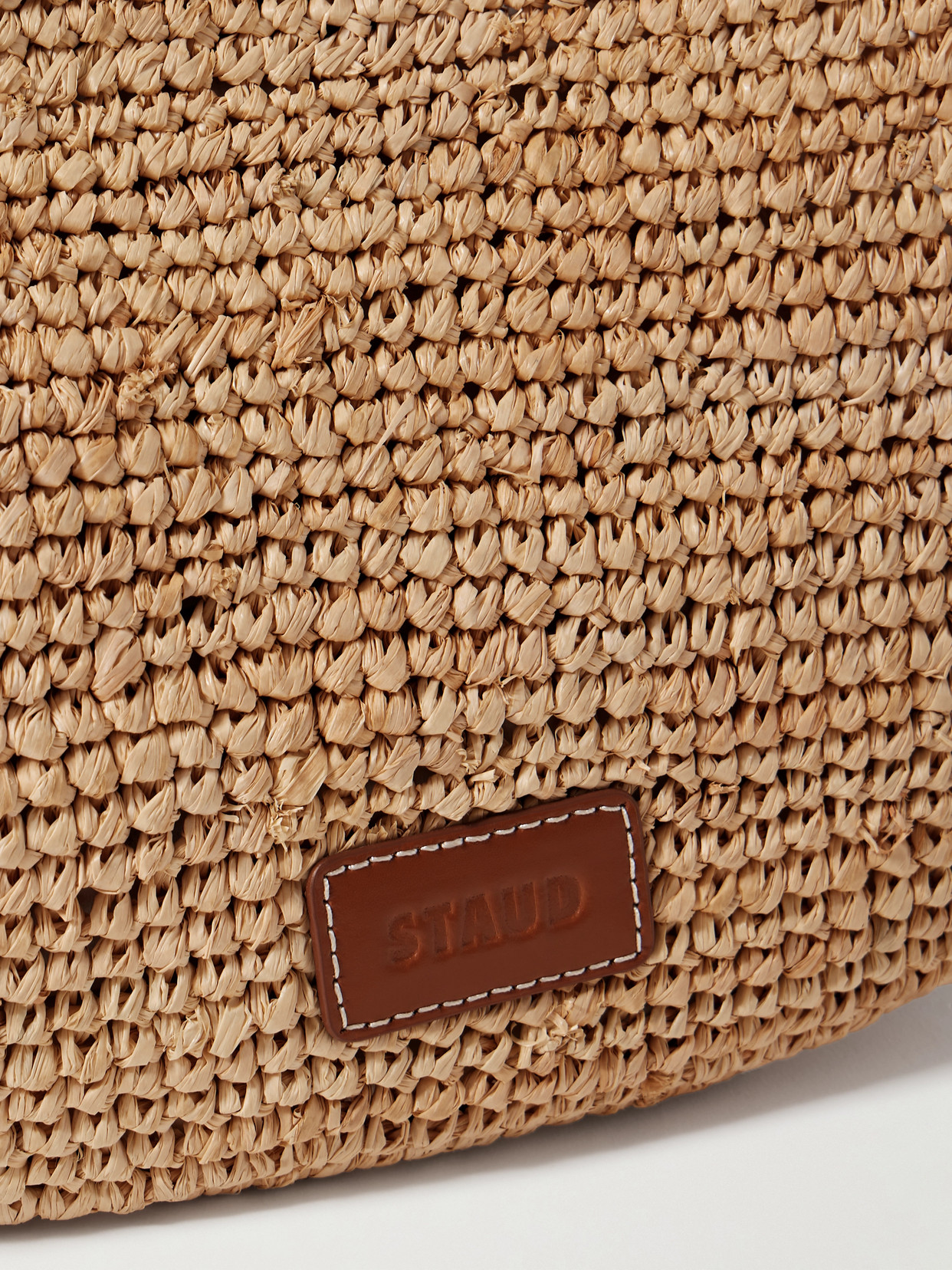 Staud Moon Large Leather-trimmed Raffia Tote In Neutrals