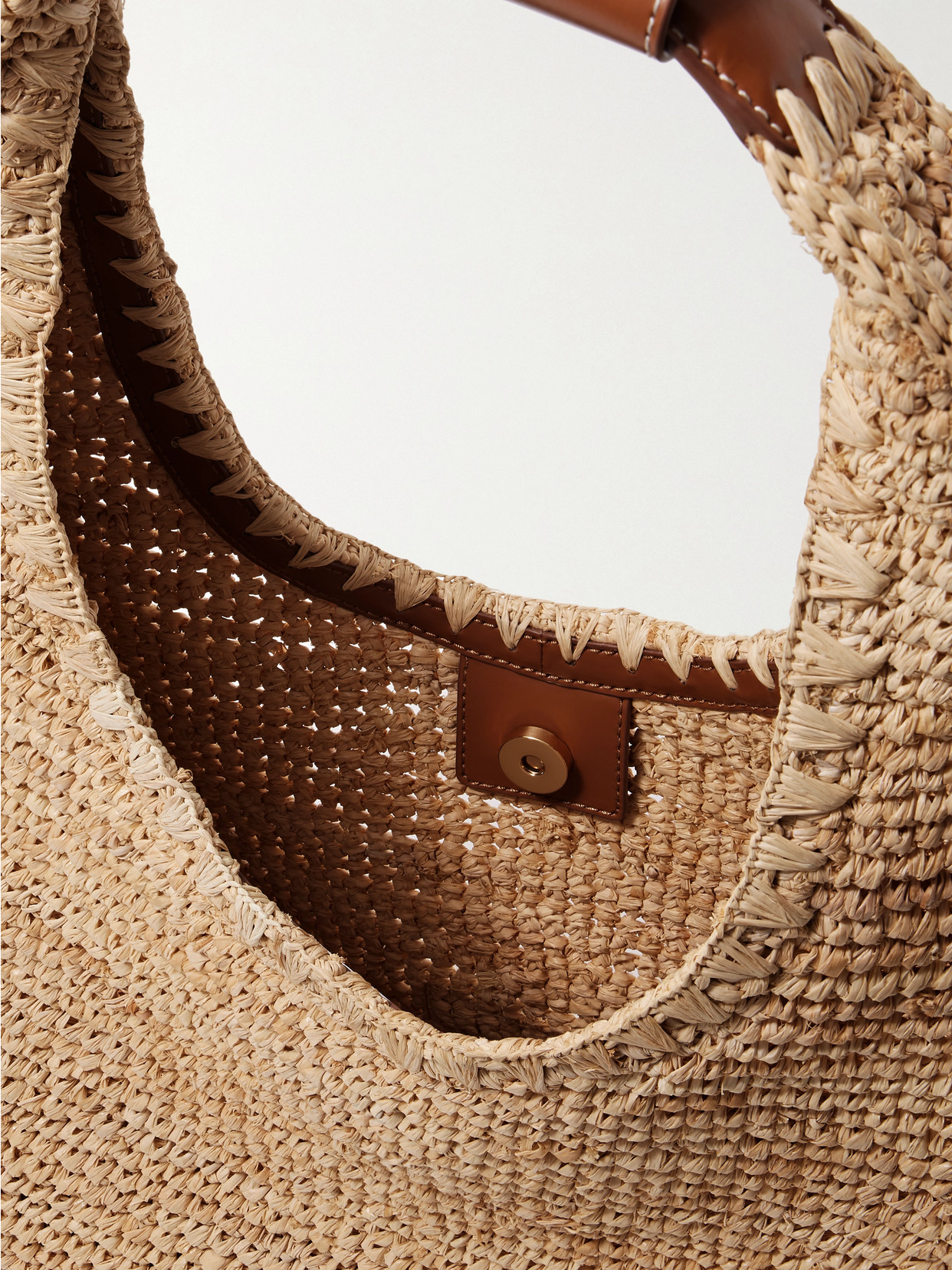 Staud Moon Large Leather-trimmed Raffia Tote In Neutrals