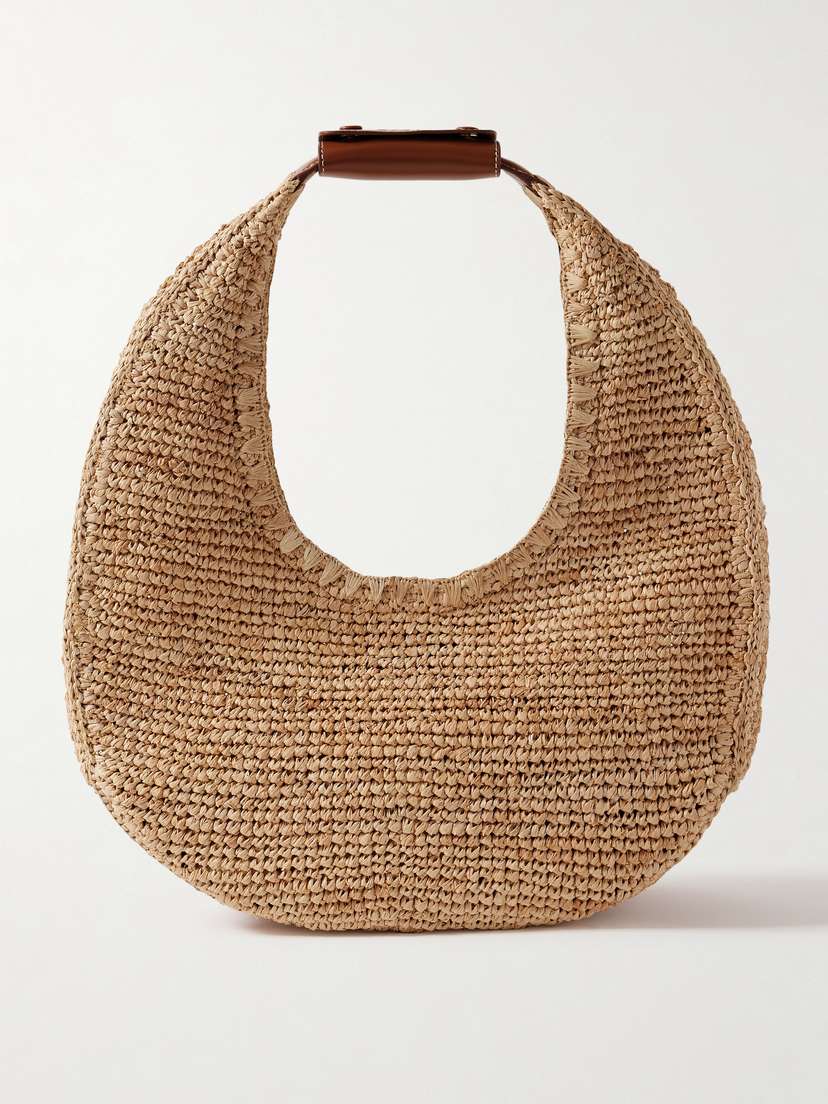 Staud Moon Large Leather-trimmed Raffia Tote