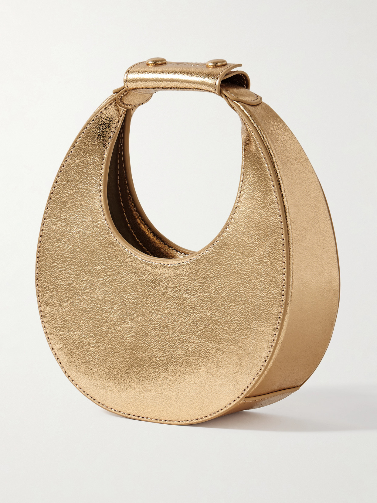 Staud Goodnight Moon Metallic Crinkled-leather Tote In Gold