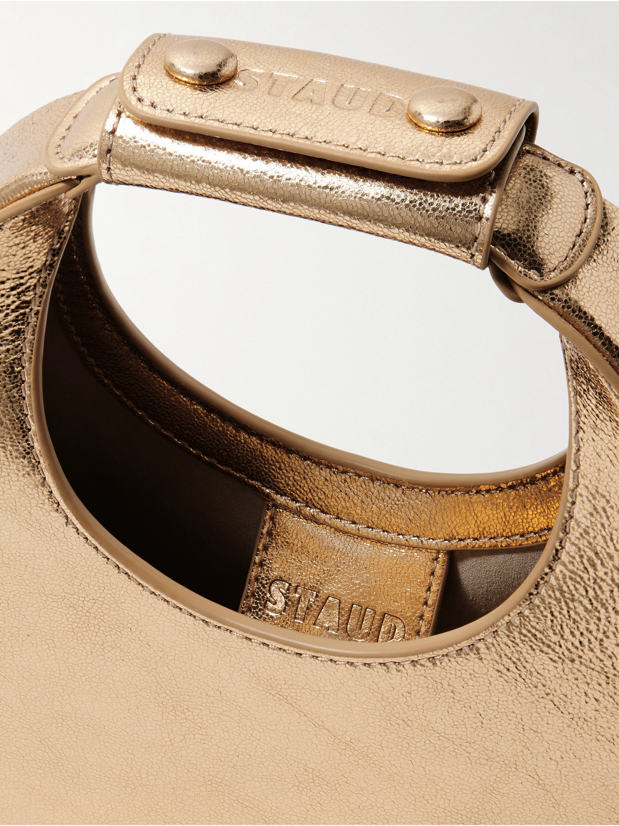 Staud Goodnight Moon Metallic Crinkled-leather Tote In Gold