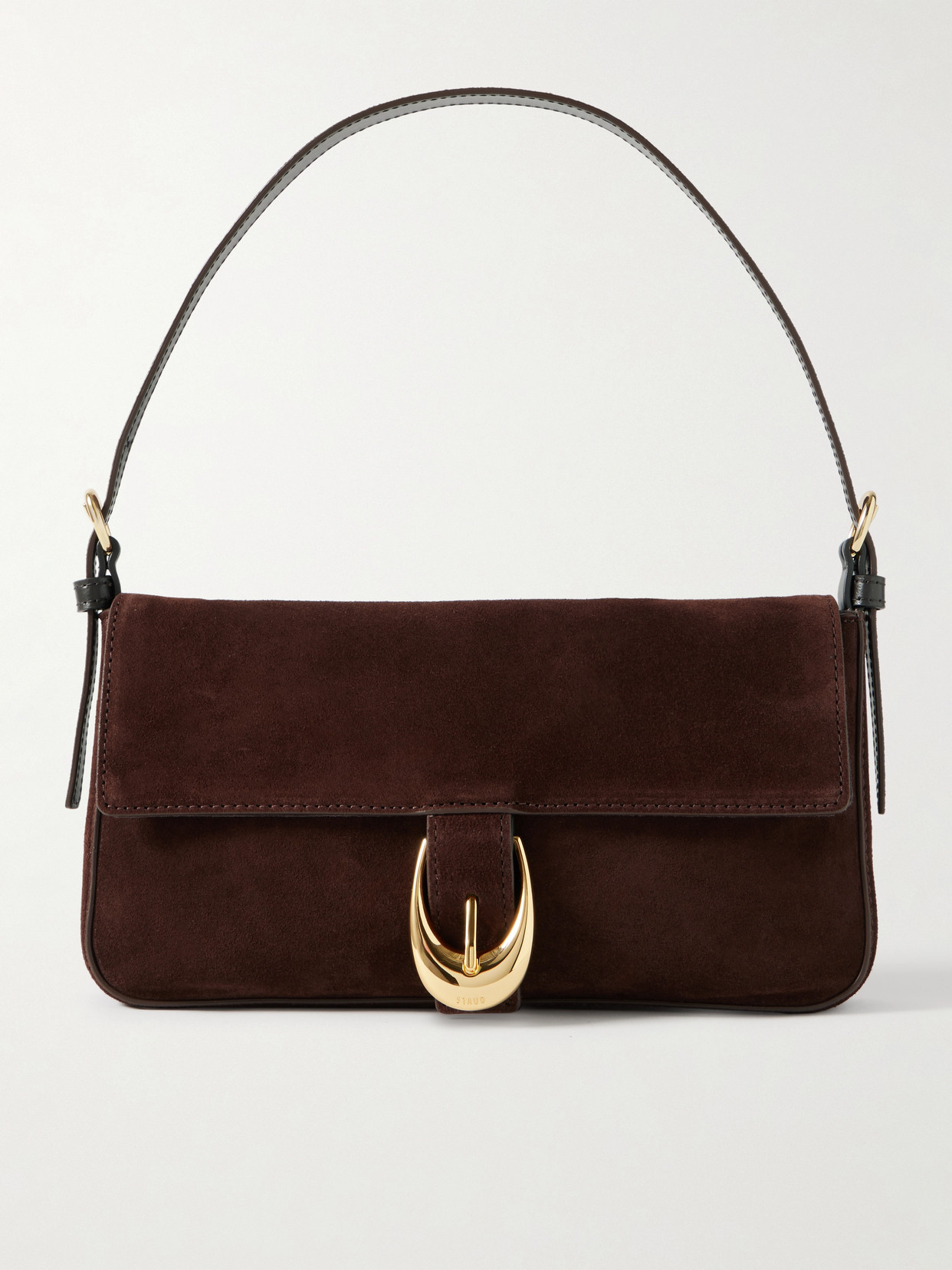 Staud Harlow Buckled Suede Shoulder Bag In Brown
