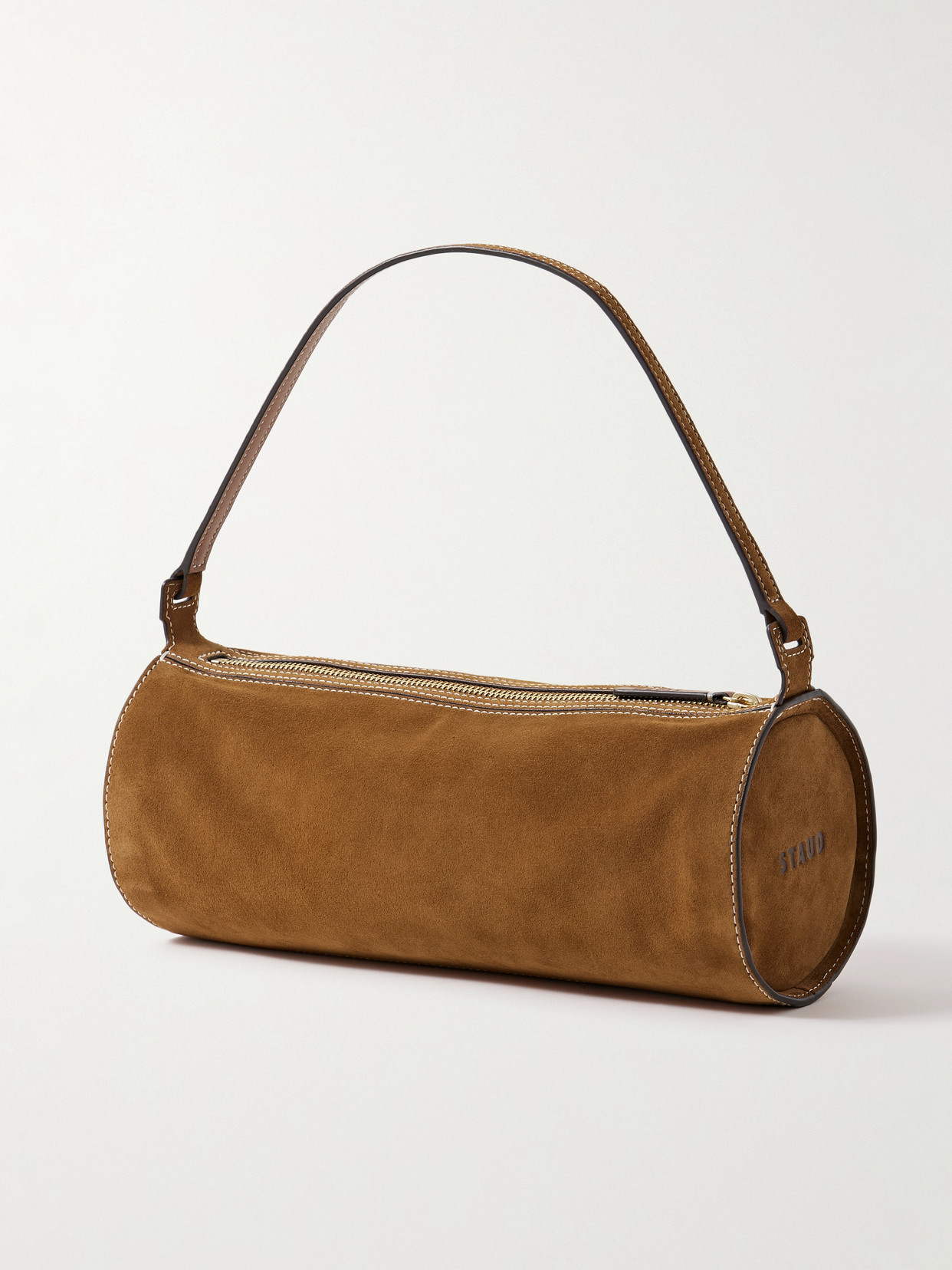 Staud Taru Mini Leather-trimmed Suede Shoulder Bag In Brown