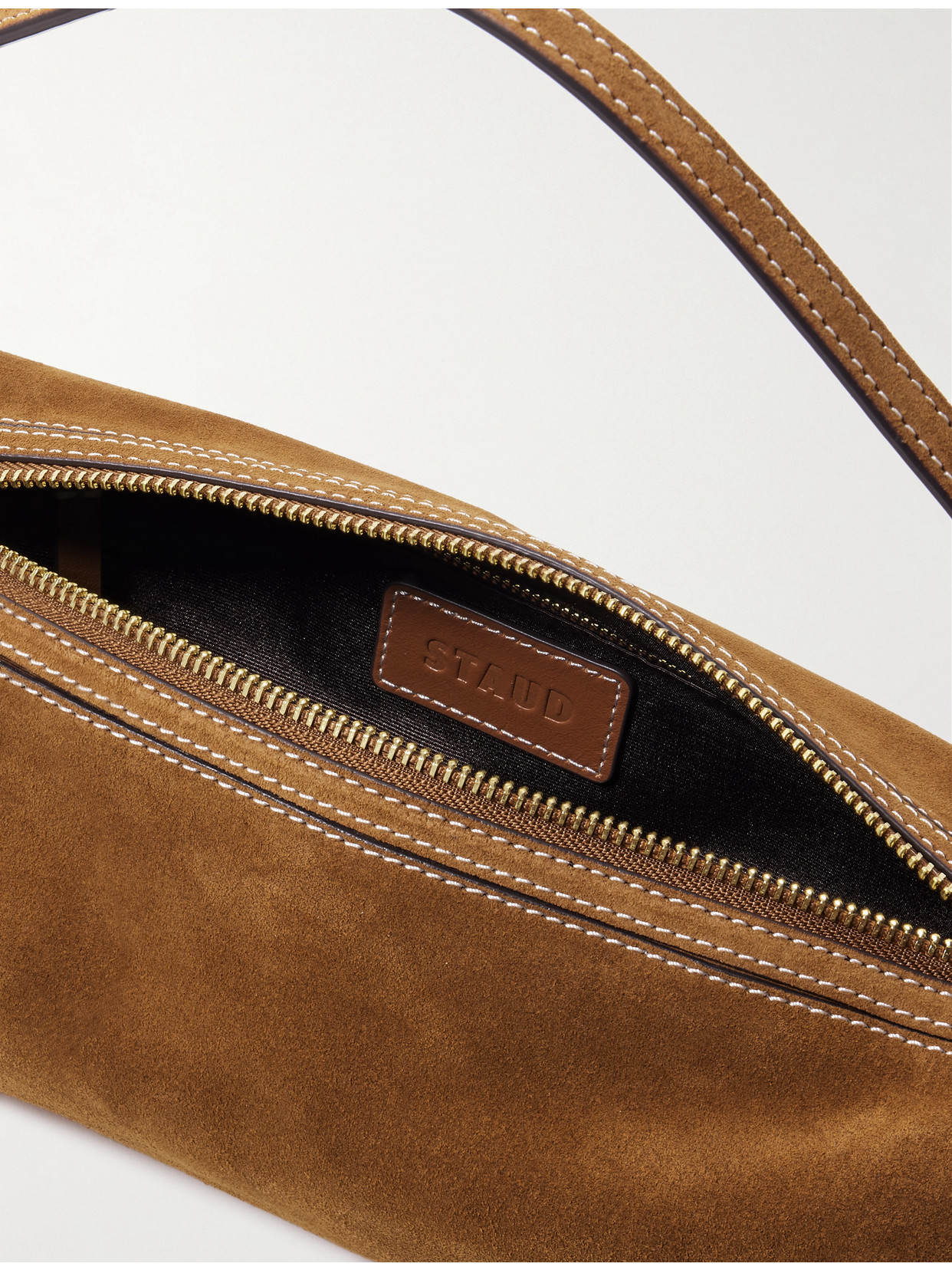 Staud Taru Mini Leather-trimmed Suede Shoulder Bag In Brown