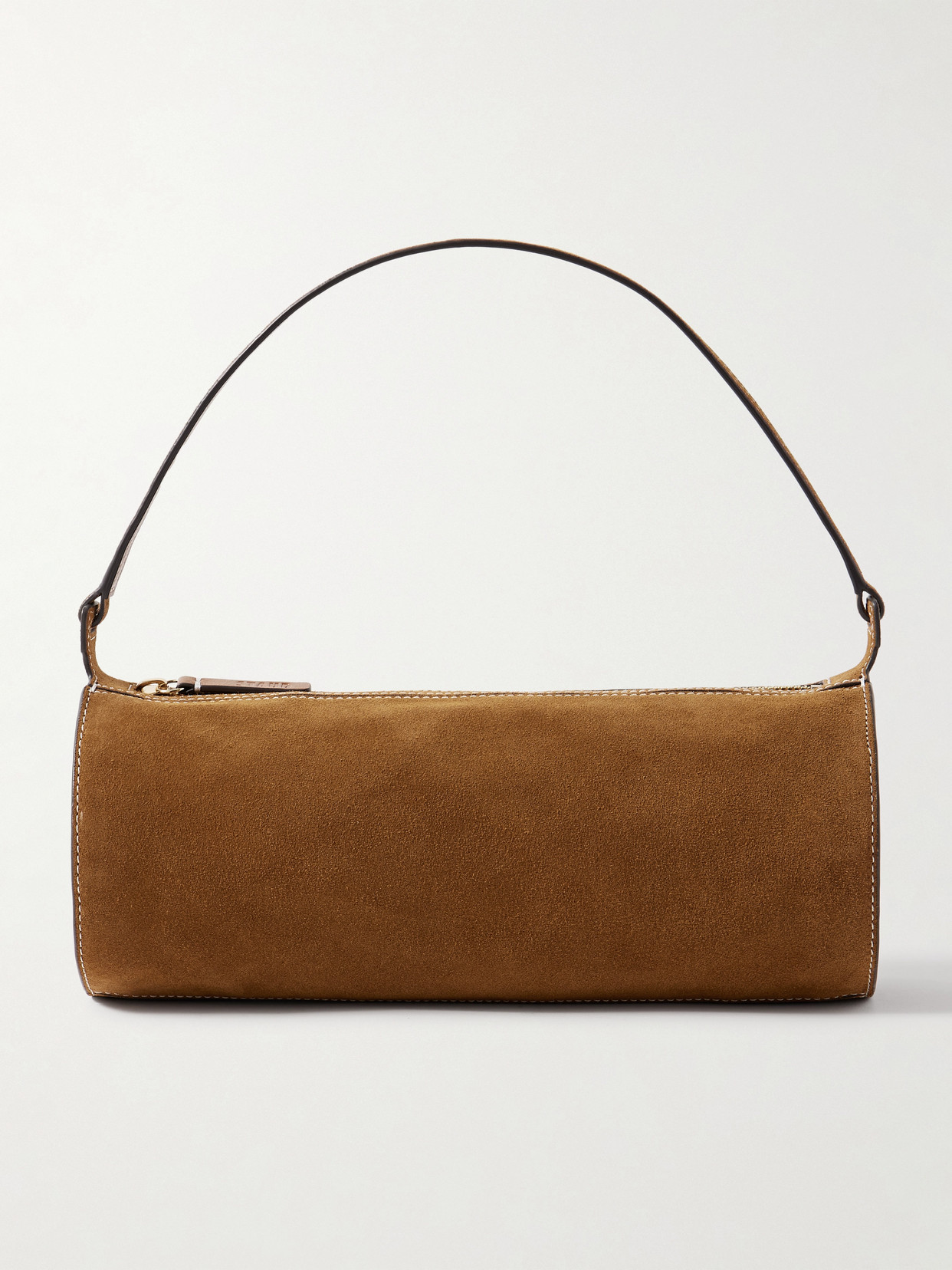 Staud Taru Mini Leather-trimmed Suede Shoulder Bag In Brown