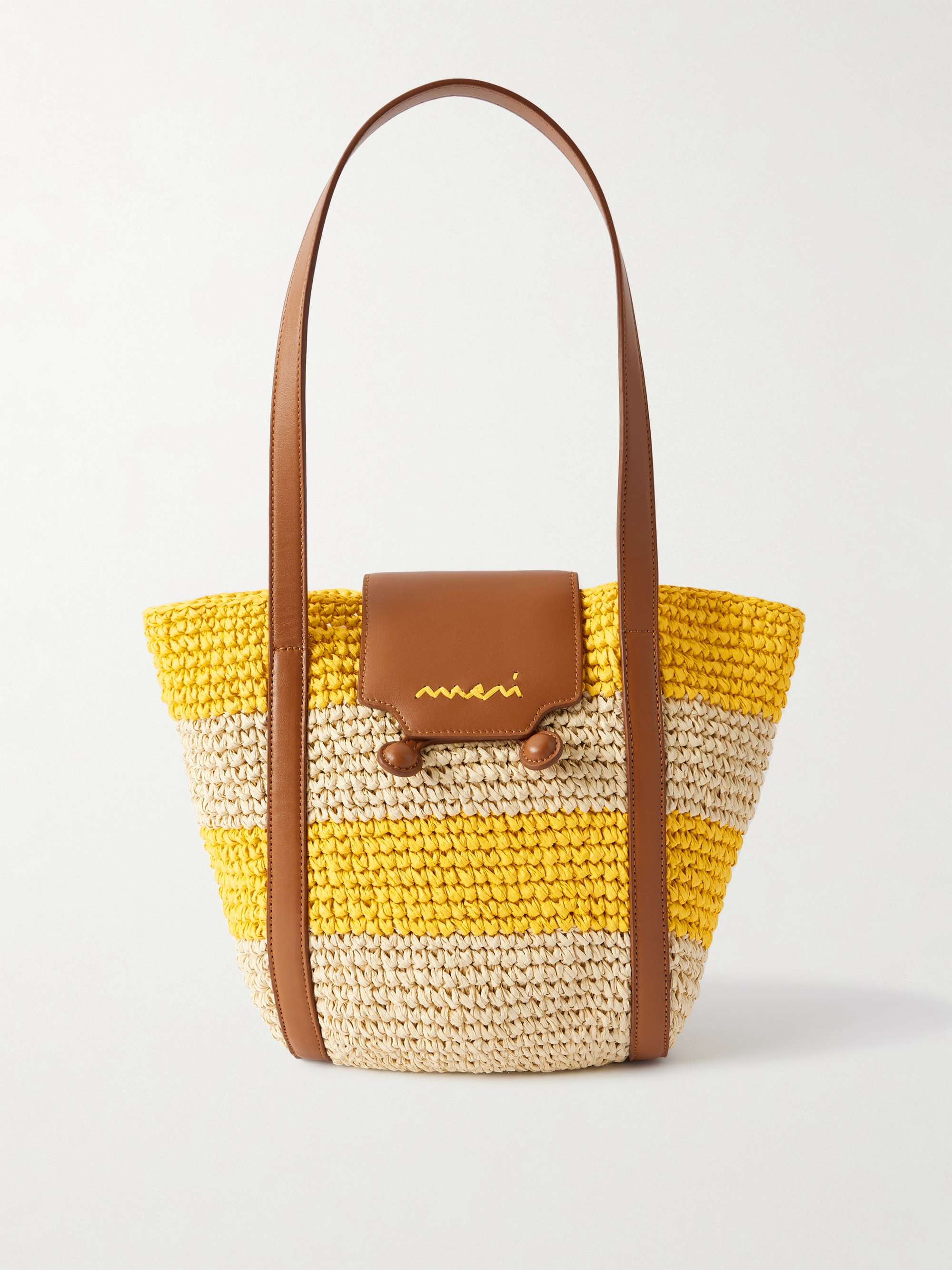 MARNI Trunkaroo ラフィア スモール トートバッグ レザートリム MARNI Trunkaroo ラフィア スモール トートバッグ レザートリム