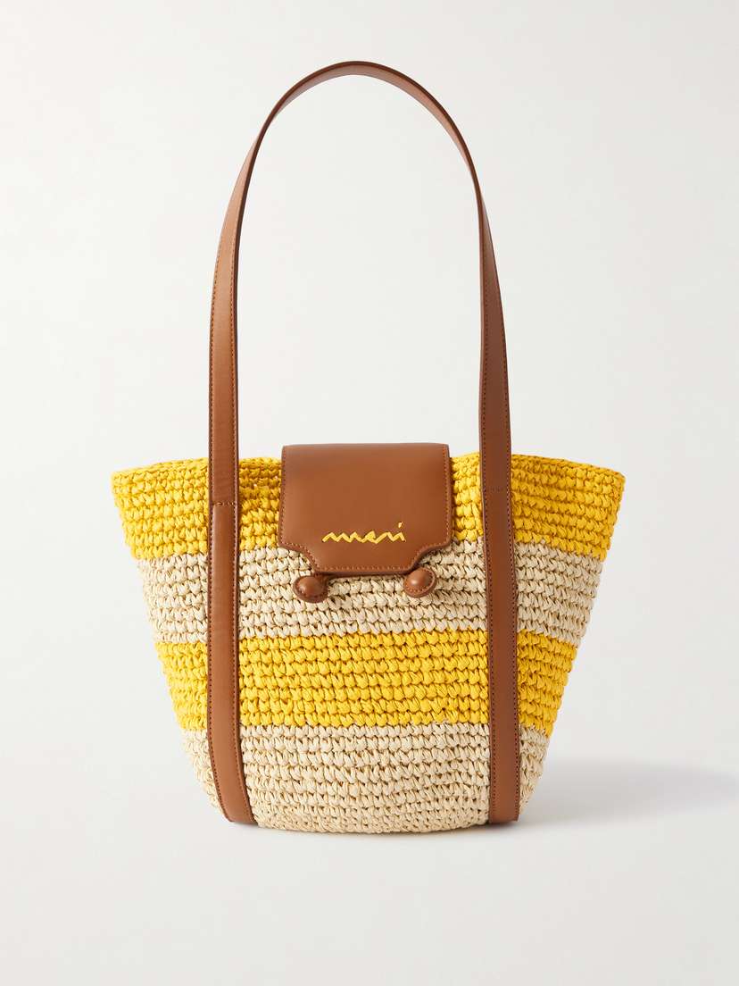 Marni Trunkaroo Small Leather-trimmed Striped Raffia Tote