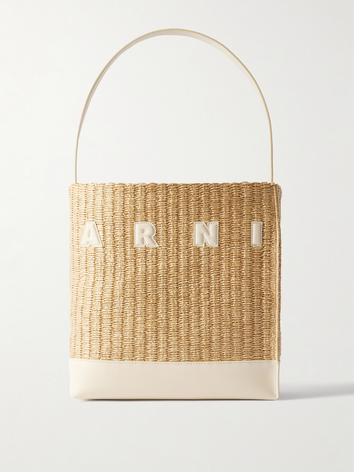Marni Museo Leather-trimmed Woven Raffia Tote In Neutrals