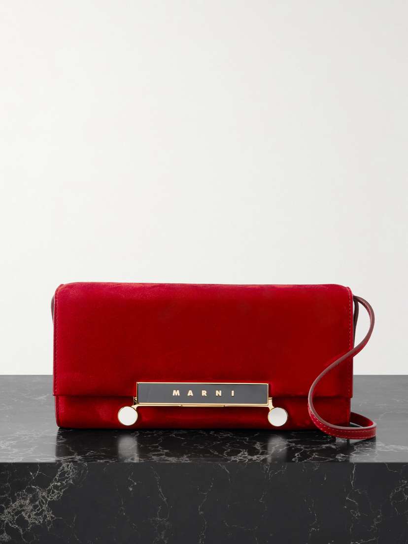 Marni Vhs E/w Embellished Suede Shoulder Bag