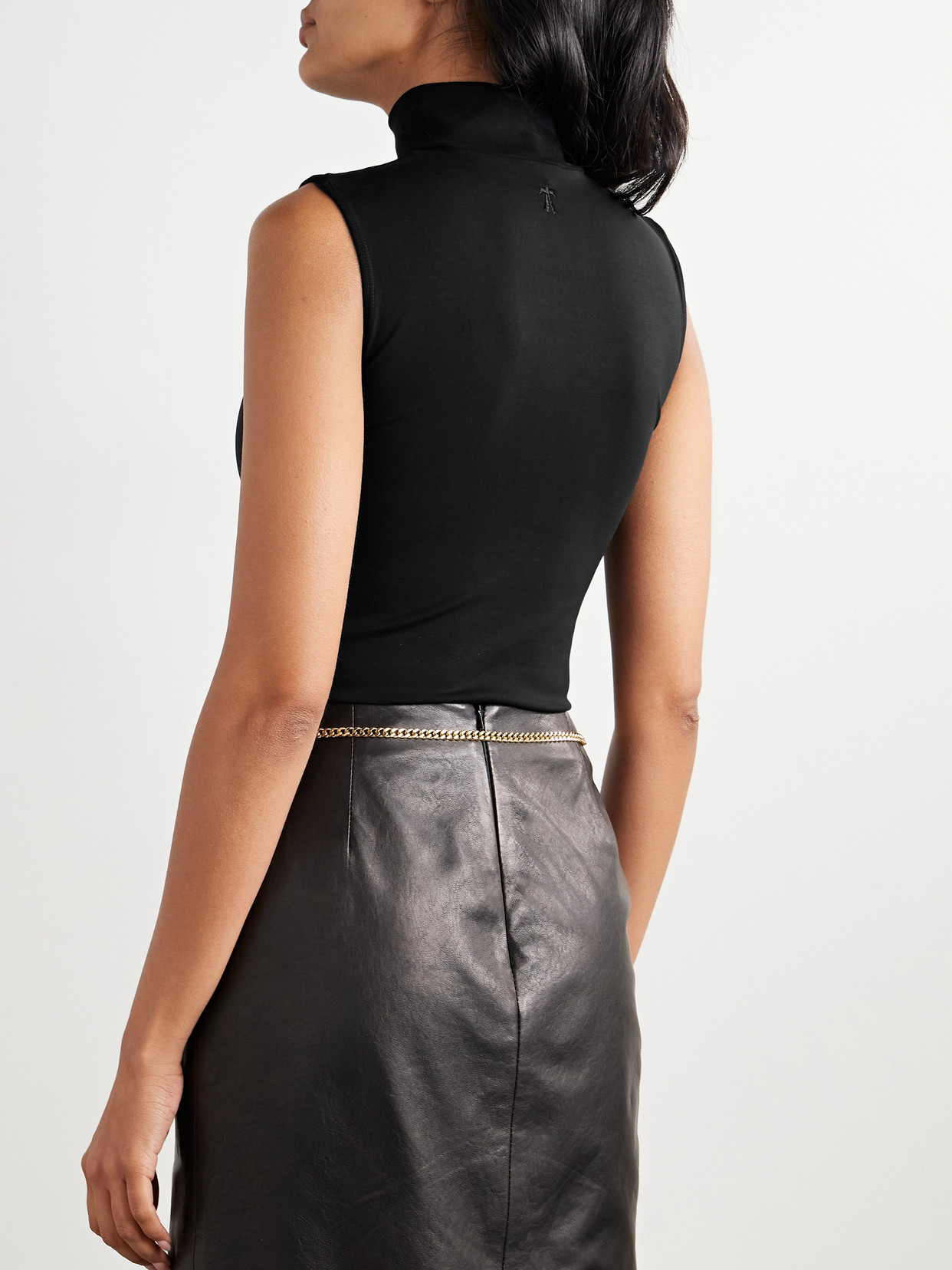 The Park Joyce Stretch-tencel™ Lyocell Jersey Turtleneck Thong Bodysuit In Black