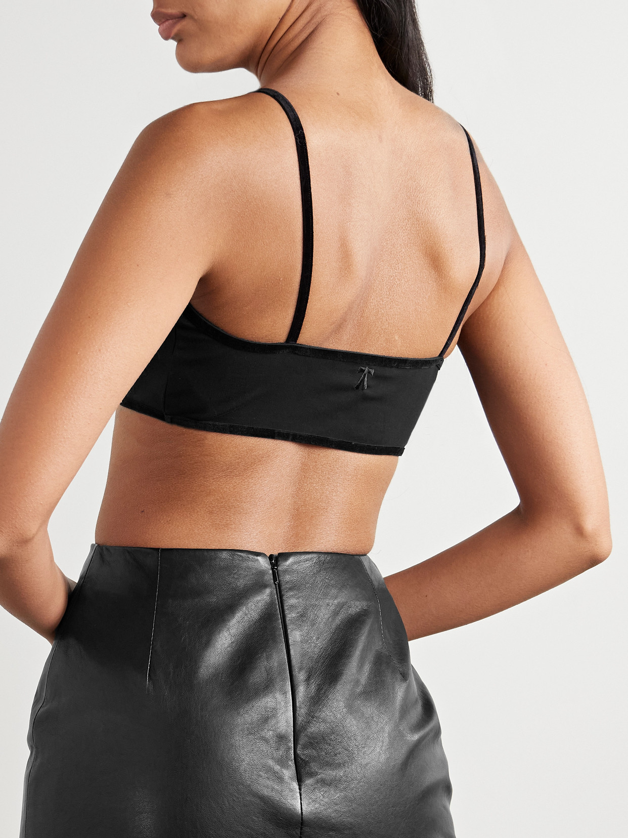 The Park Chloe Velvet-trimmed Stretch-tencel™ Lyocell Jersey Bralette In Black