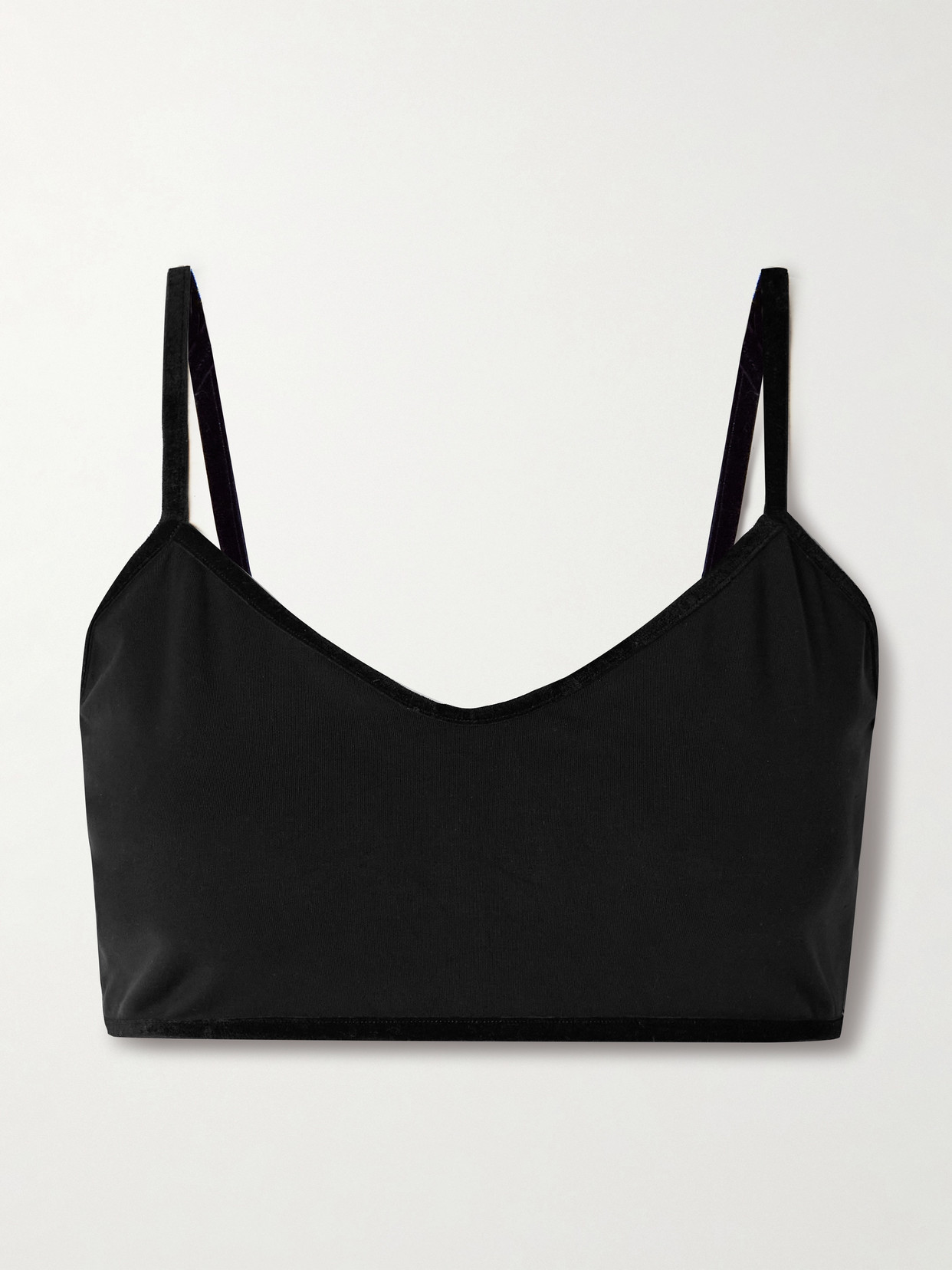 The Park Chloe Velvet-trimmed Stretch-tencel™ Lyocell Jersey Bralette In Black