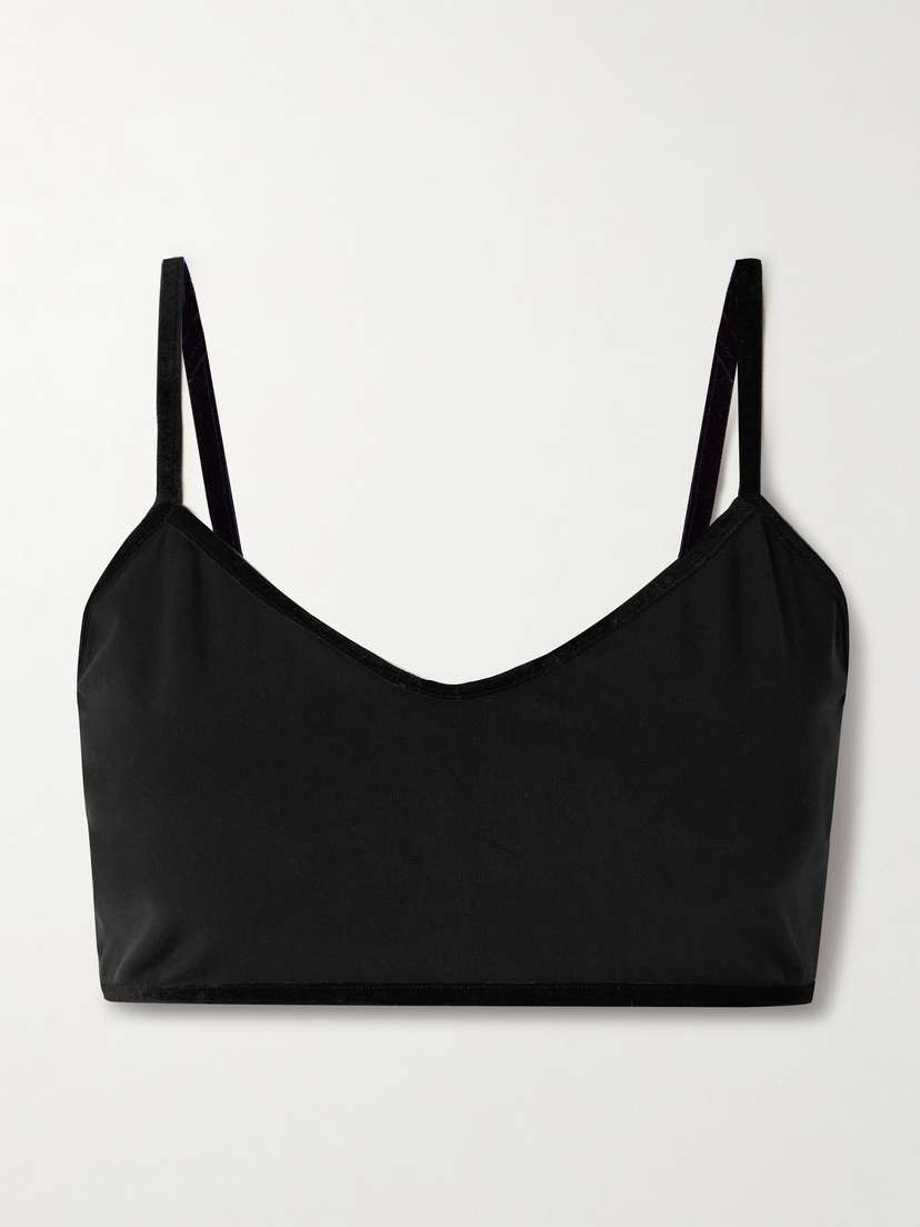 The Park Chloe Velvet-trimmed Stretch-tencel™ Lyocell Jersey Bralette