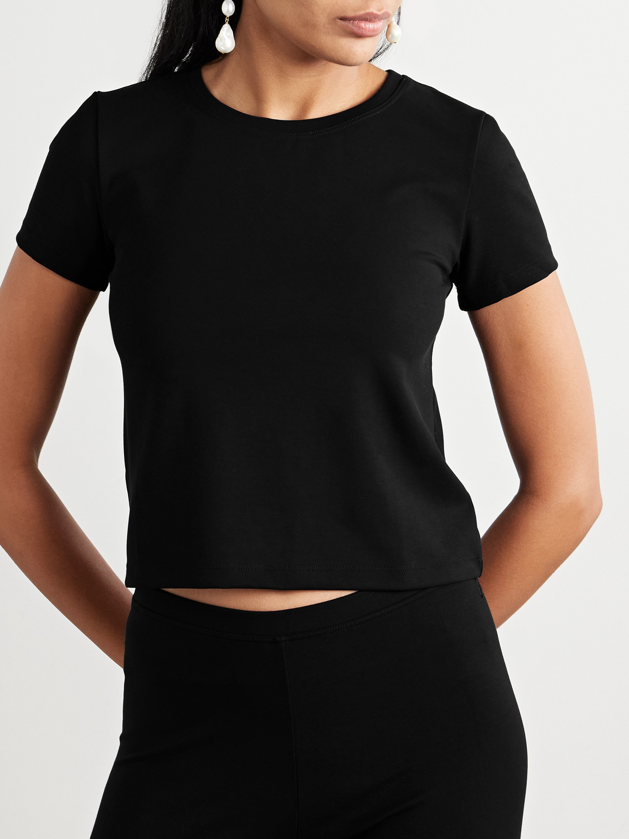 The Park Lia Cropped Stretch-tencel™ Lyocell Jersey T-shirt In Black
