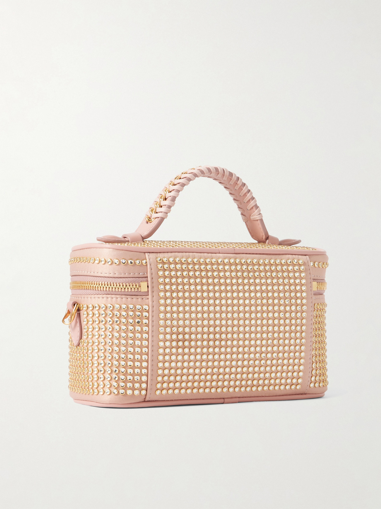Shop Stella Mccartney Falabella Crystal-embellished Satin Shoulder Bag In Pink