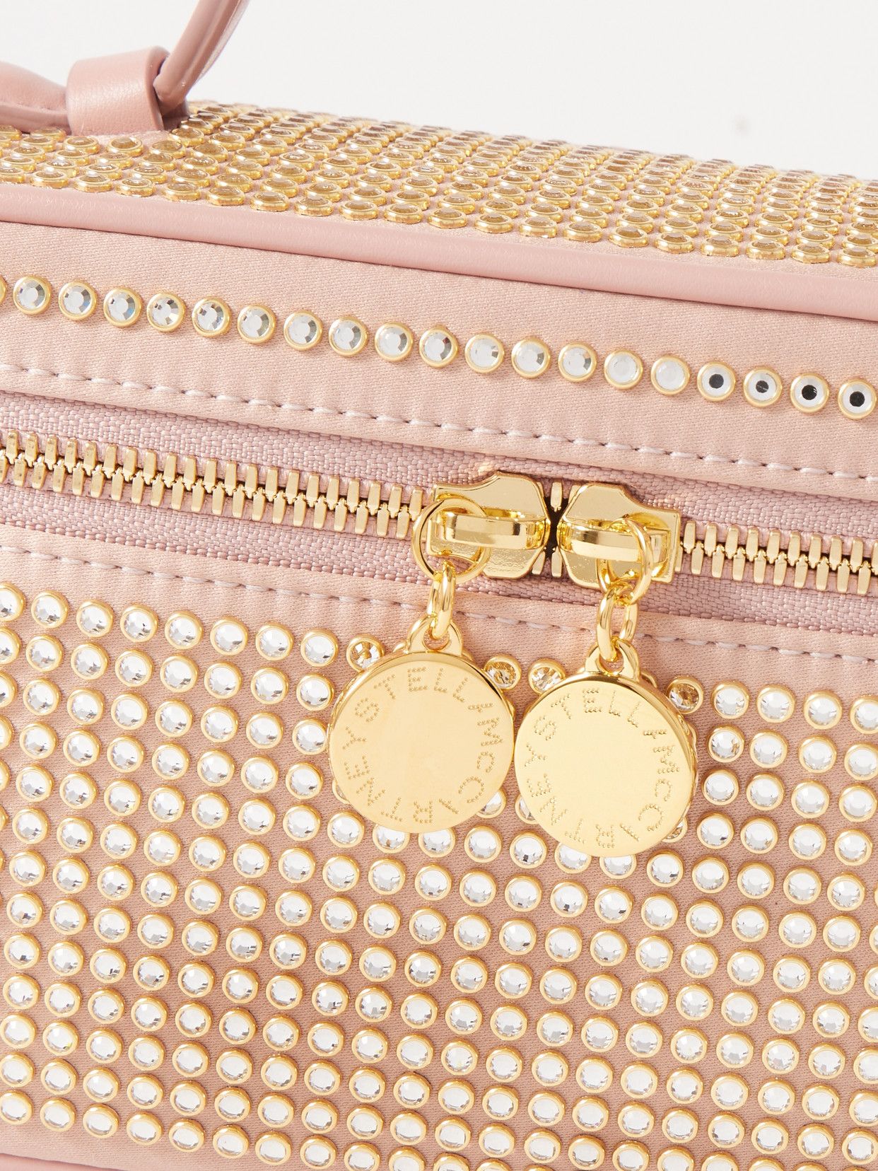 Shop Stella Mccartney Falabella Crystal-embellished Satin Shoulder Bag In Pink