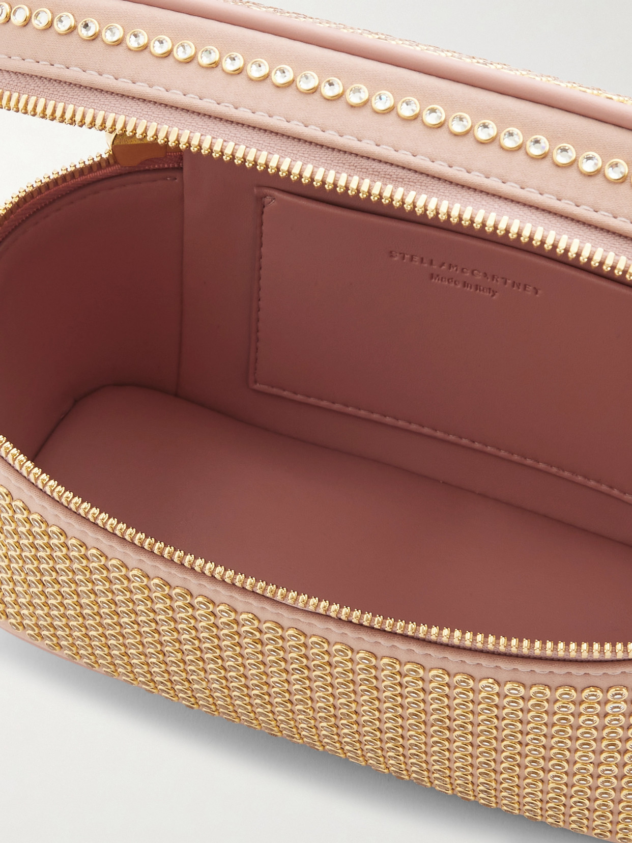 Shop Stella Mccartney Falabella Crystal-embellished Satin Shoulder Bag In Pink