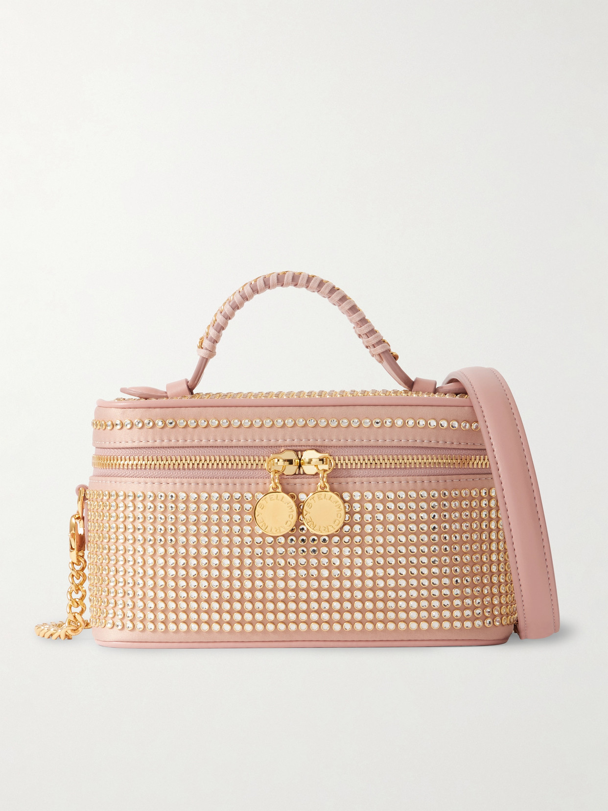 Stella Mccartney Falabella Crystal-embellished Satin Shoulder Bag In Pink