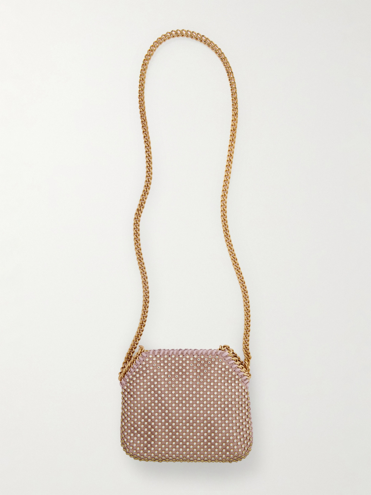 Stella Mccartney Falabella Tiny Crystal-embellished Satin Shoulder Bag In Pink