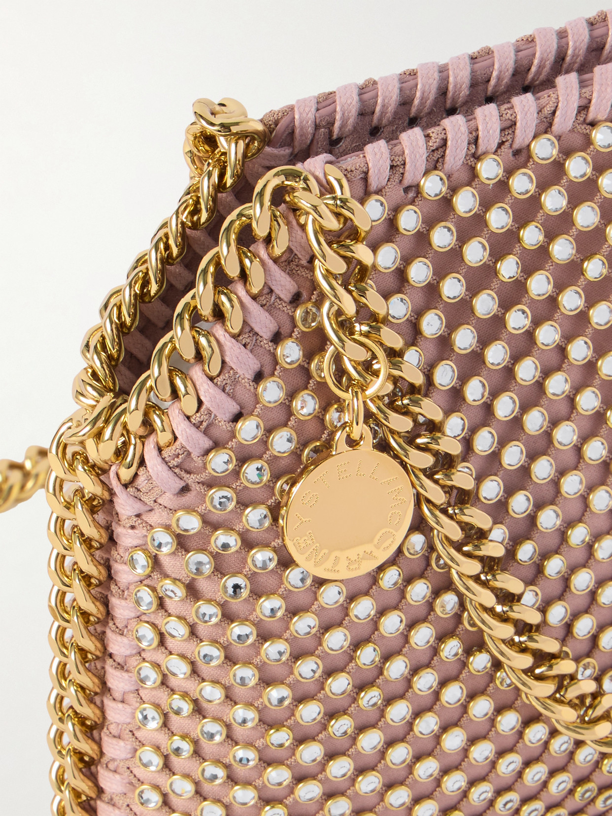 Stella Mccartney Falabella Tiny Crystal-embellished Satin Shoulder Bag In Pink