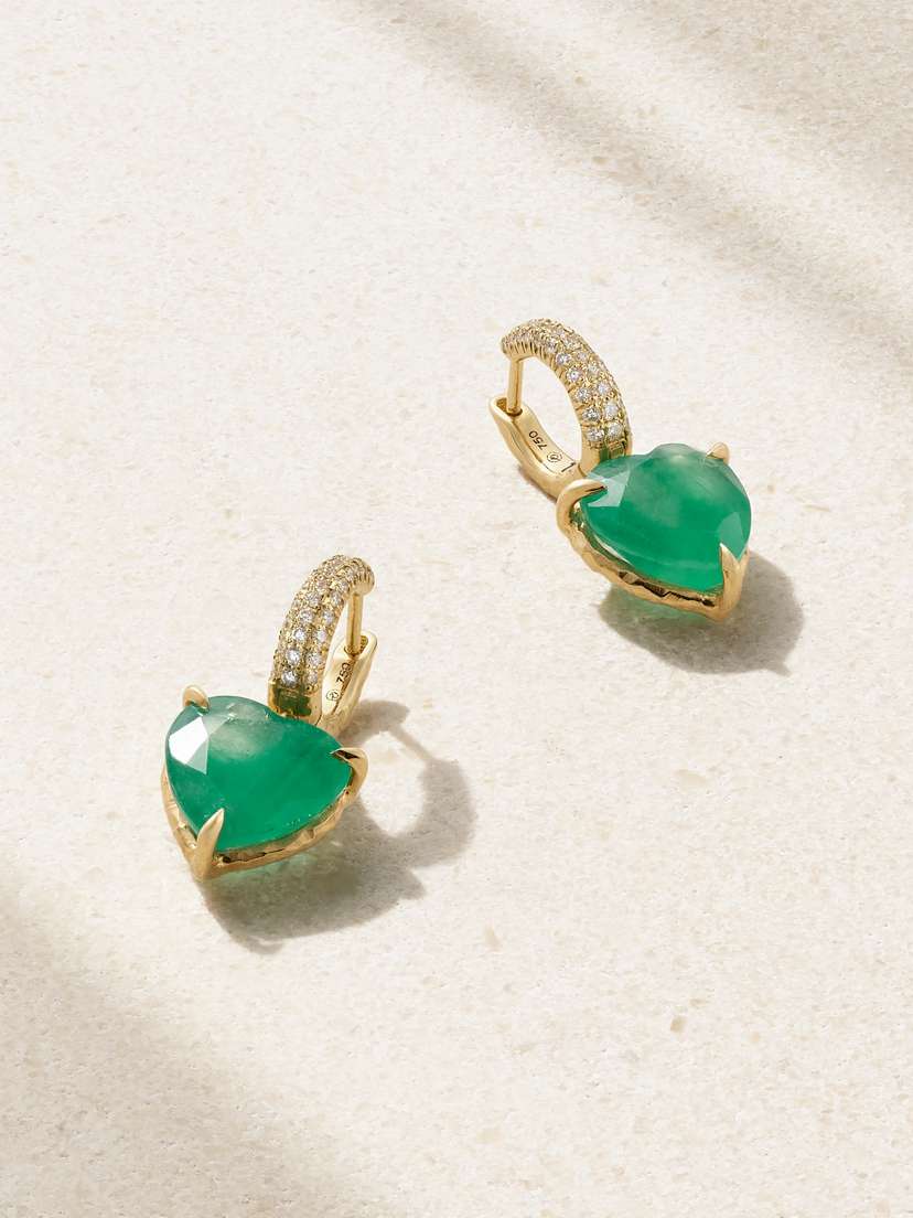 Octavia Elizabeth Yana 18-karat Recycled Gold, Emerald And Diamond Earrings