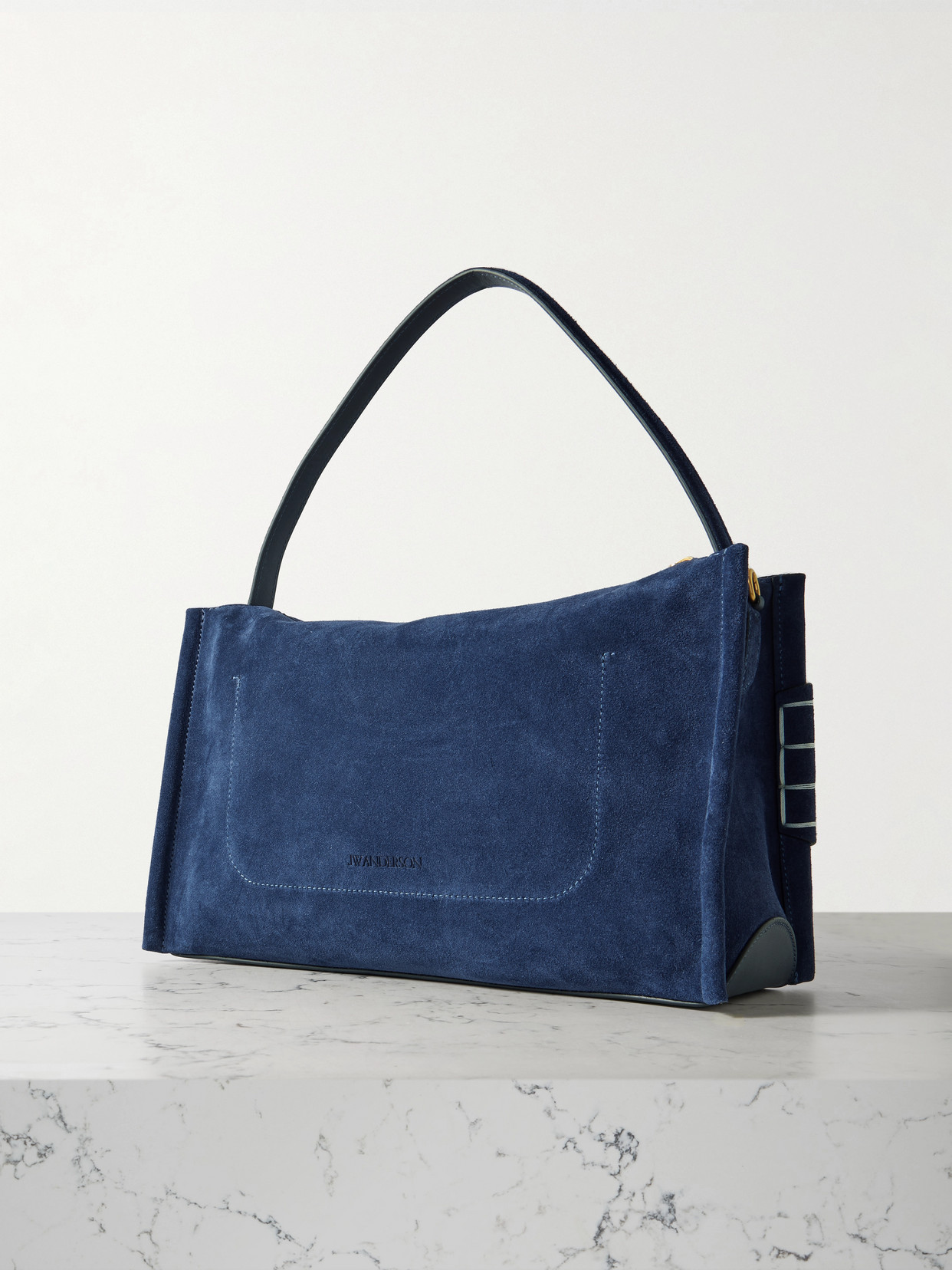 Jw Anderson Loafer Medium Paneled Suede Shoulder Bag In Blue