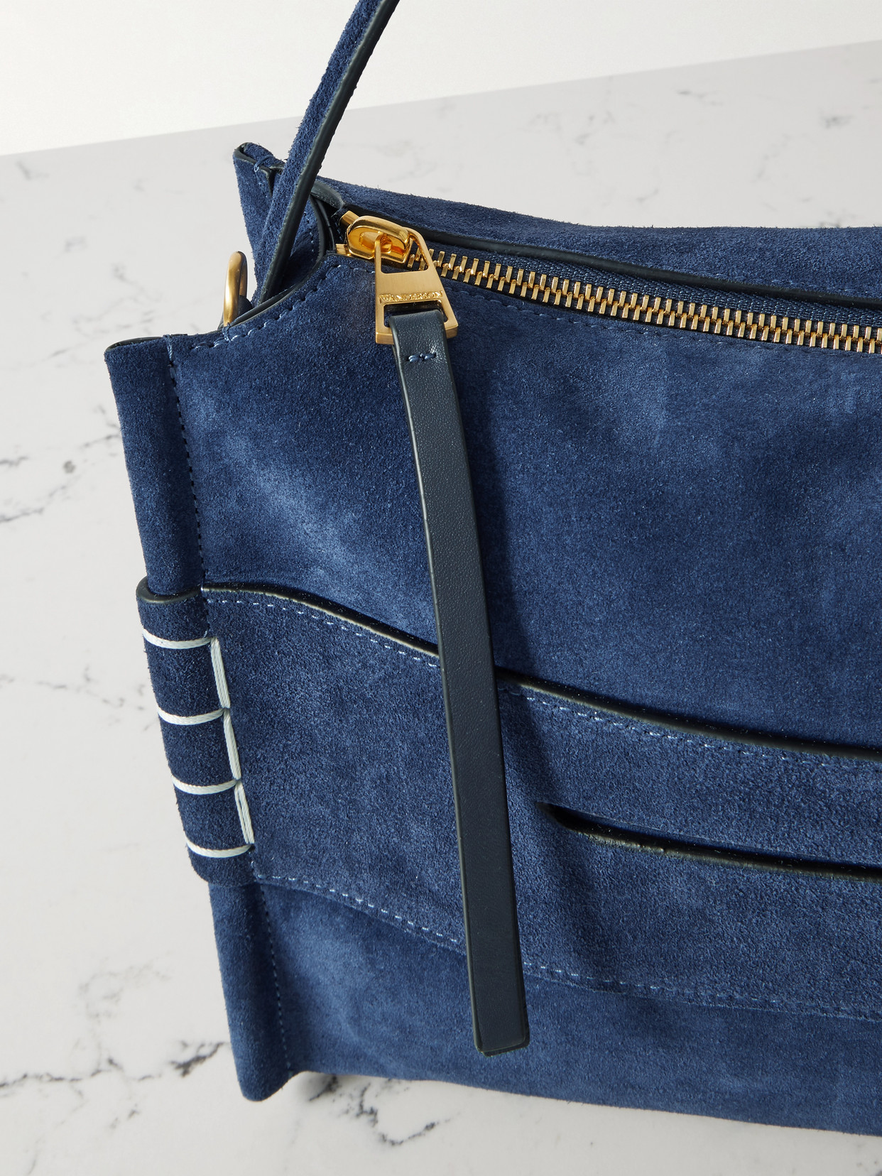 Jw Anderson Loafer Medium Paneled Suede Shoulder Bag In Blue