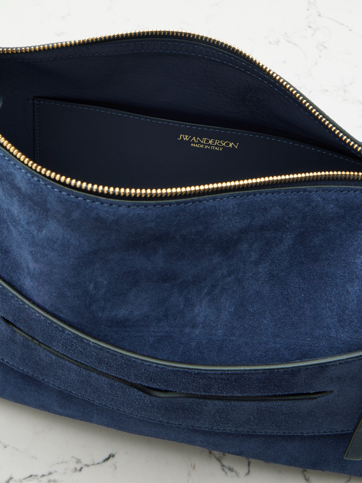 Jw Anderson Loafer Medium Paneled Suede Shoulder Bag In Blue