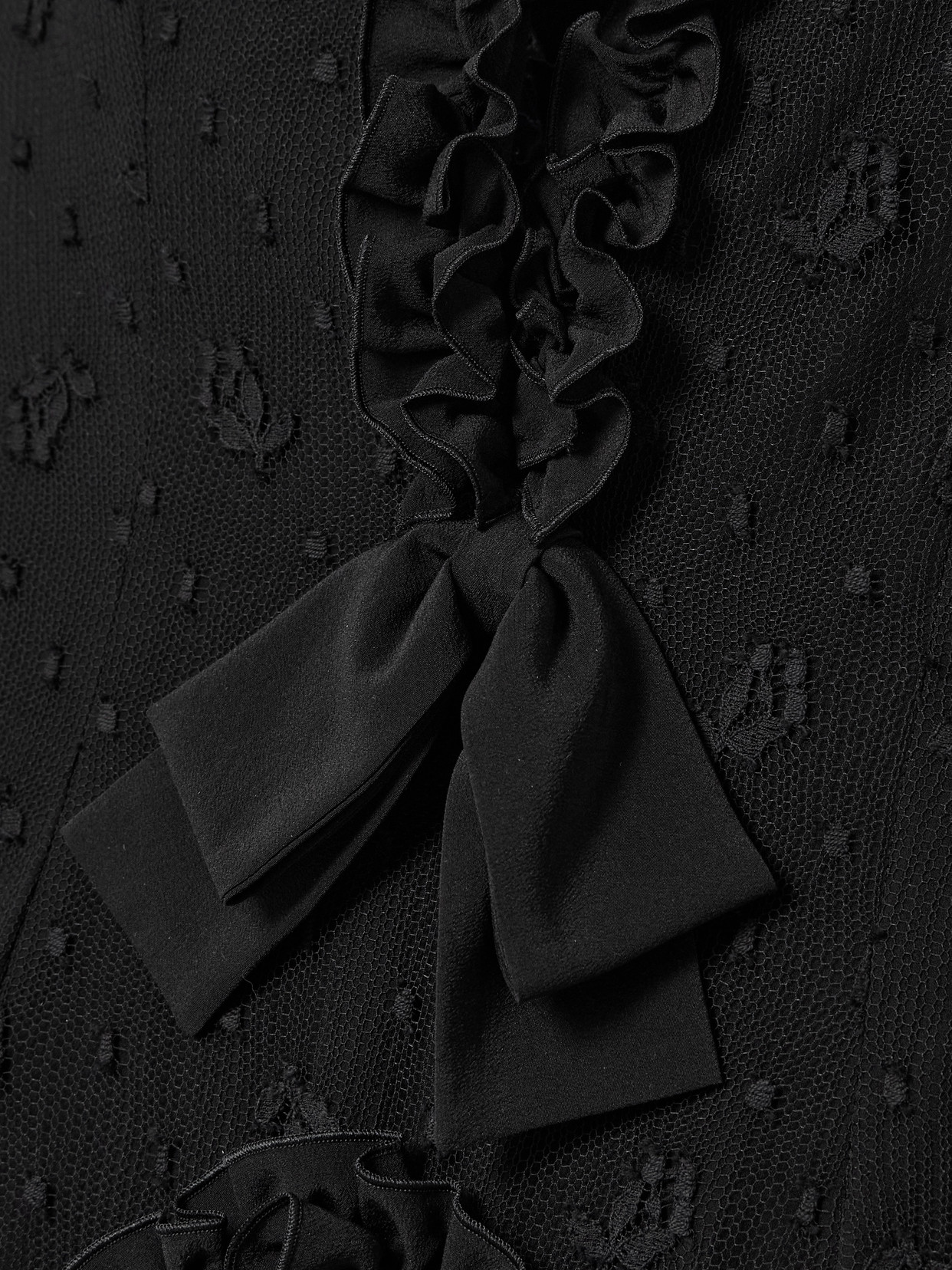 Alessandra Rich Ruffled Crepe-trimmed Embroidered Point D'esprit Gown In Black