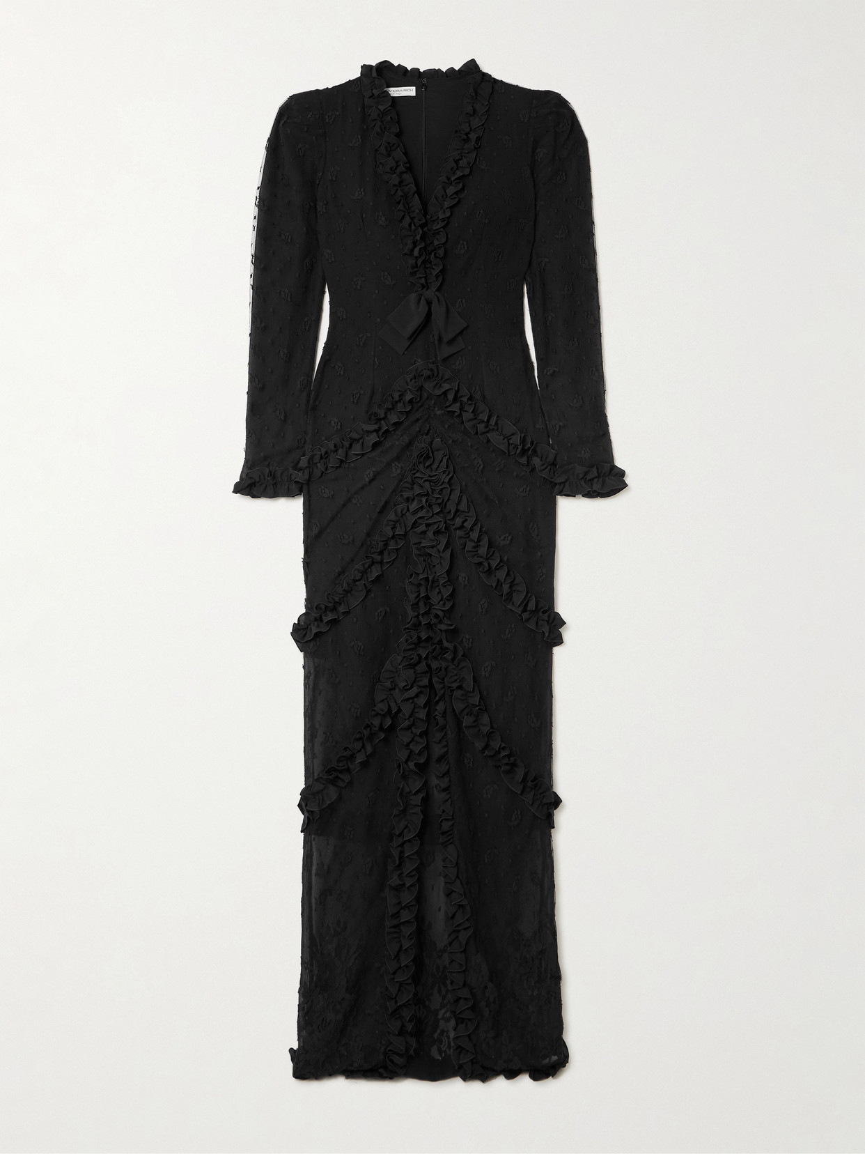Alessandra Rich Ruffled Crepe-trimmed Embroidered Point D'esprit Gown In Black