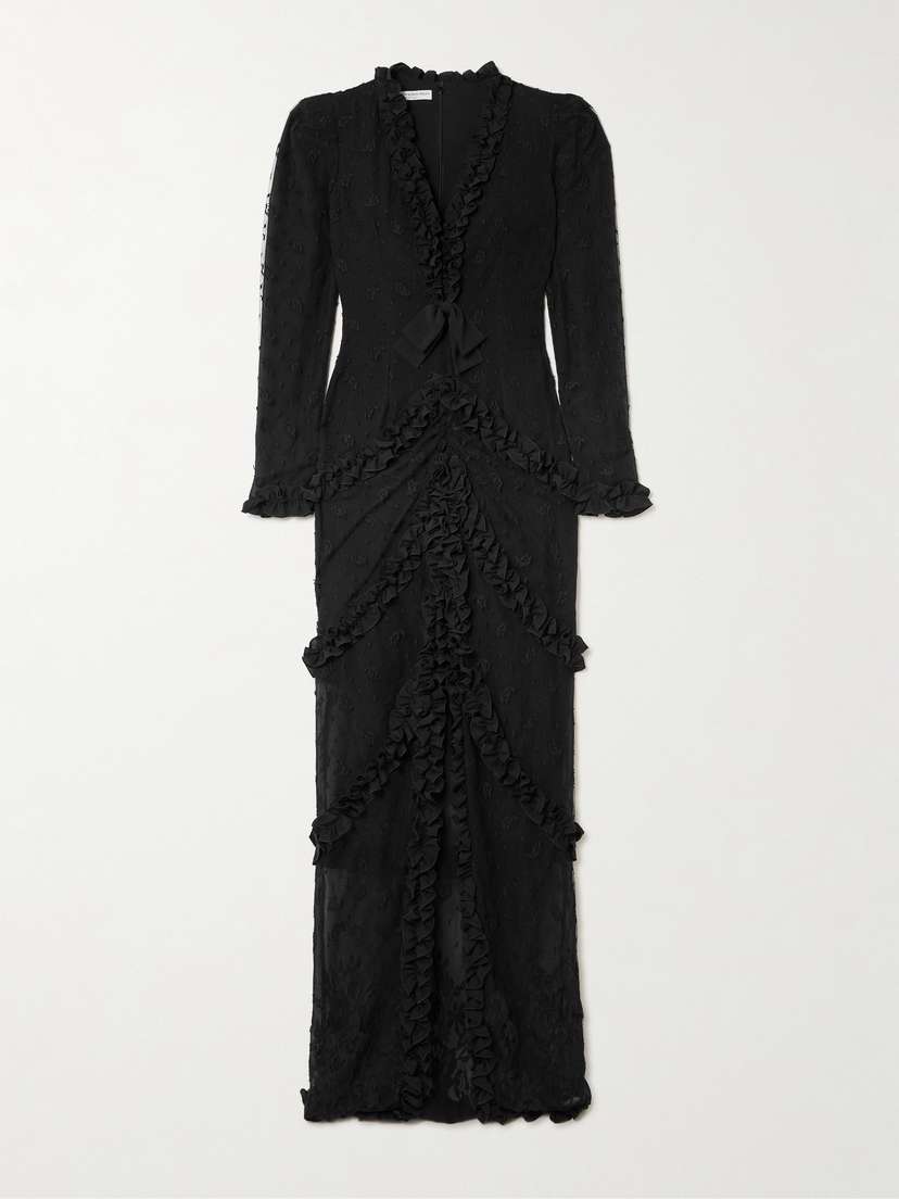 Alessandra Rich Ruffled Crepe-trimmed Embroidered Point D'esprit Gown