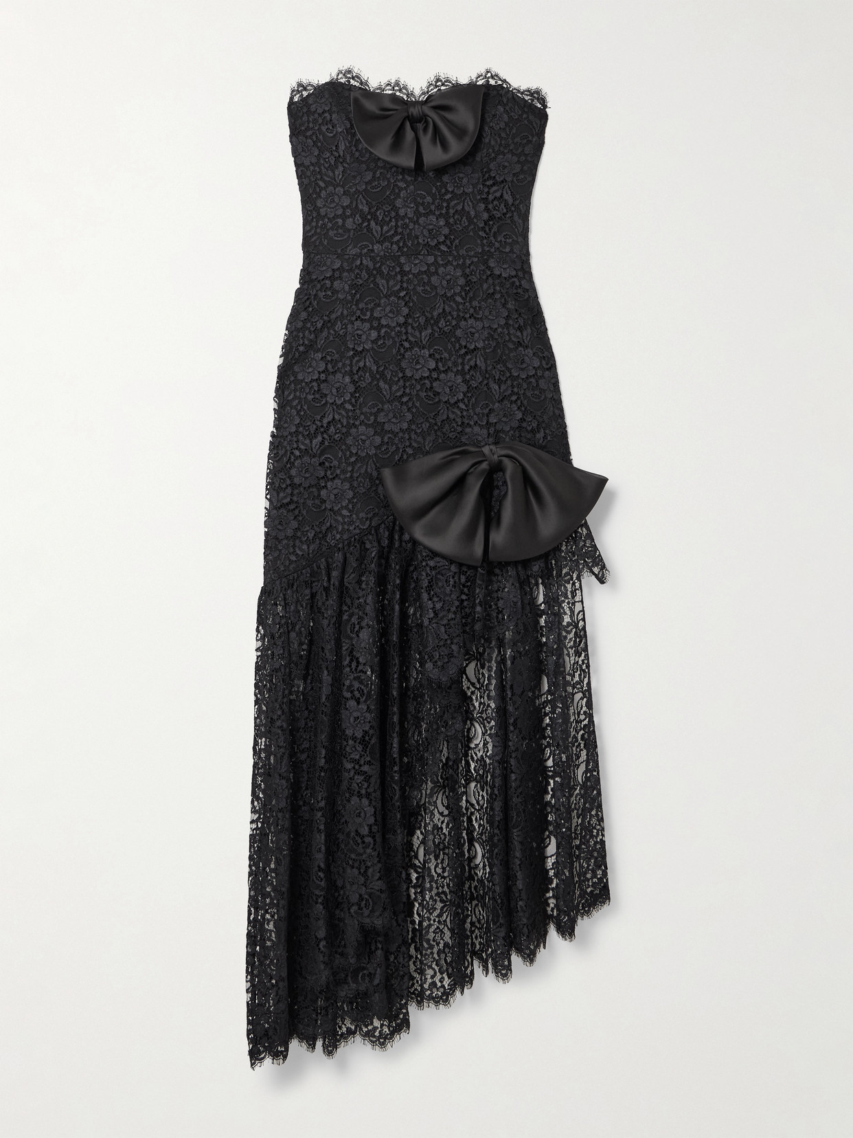 Alessandra Rich - Bow-detailed Strapless Asymmetric Silk-lace Dress - Black