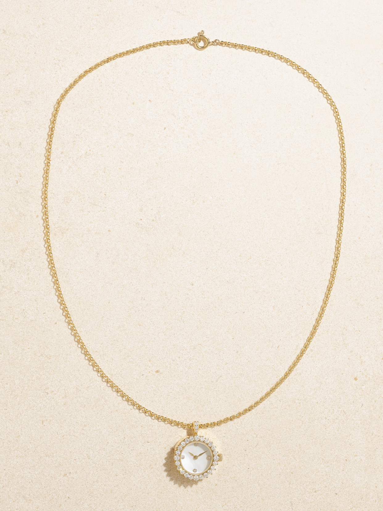 Shop Yvonne Léon Watch 18-karat Gold, Diamond And Mother-of-pearl Necklace